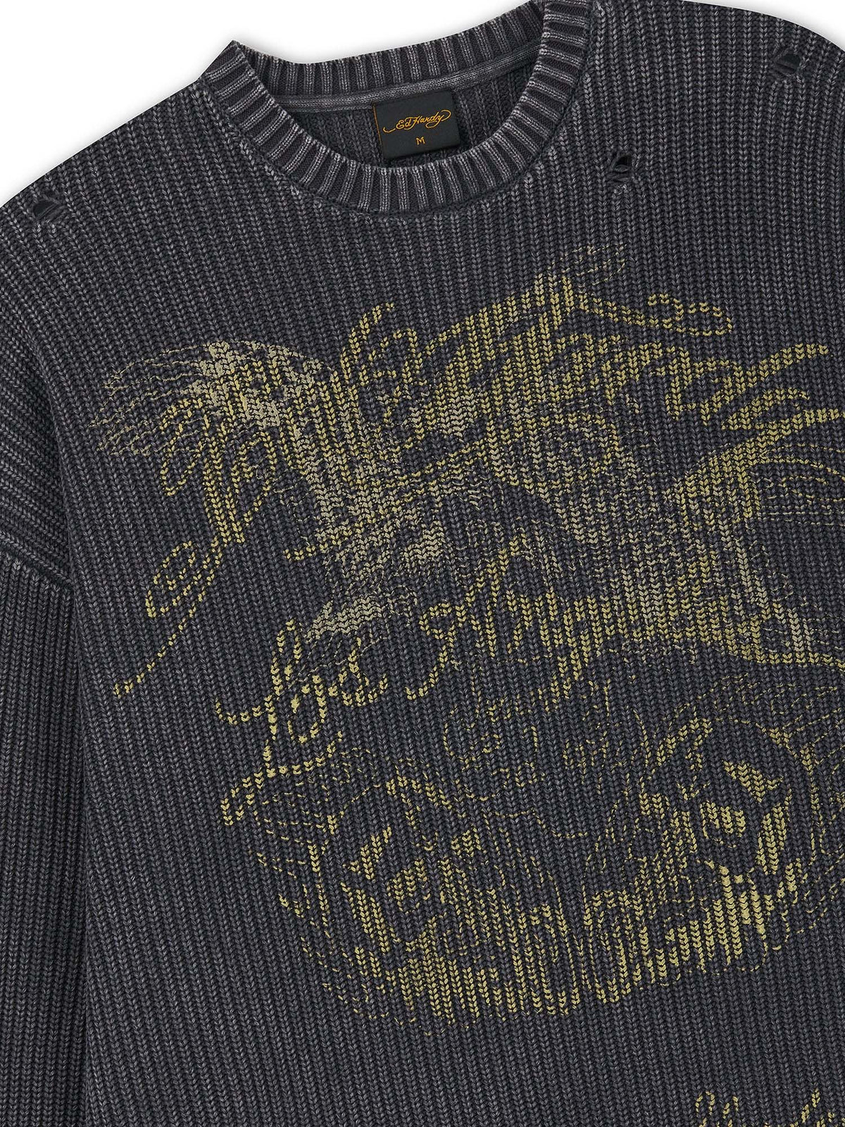 Ed Hardy Maglione Distressed Los Angeles Knitted Relaxed Crew Nero