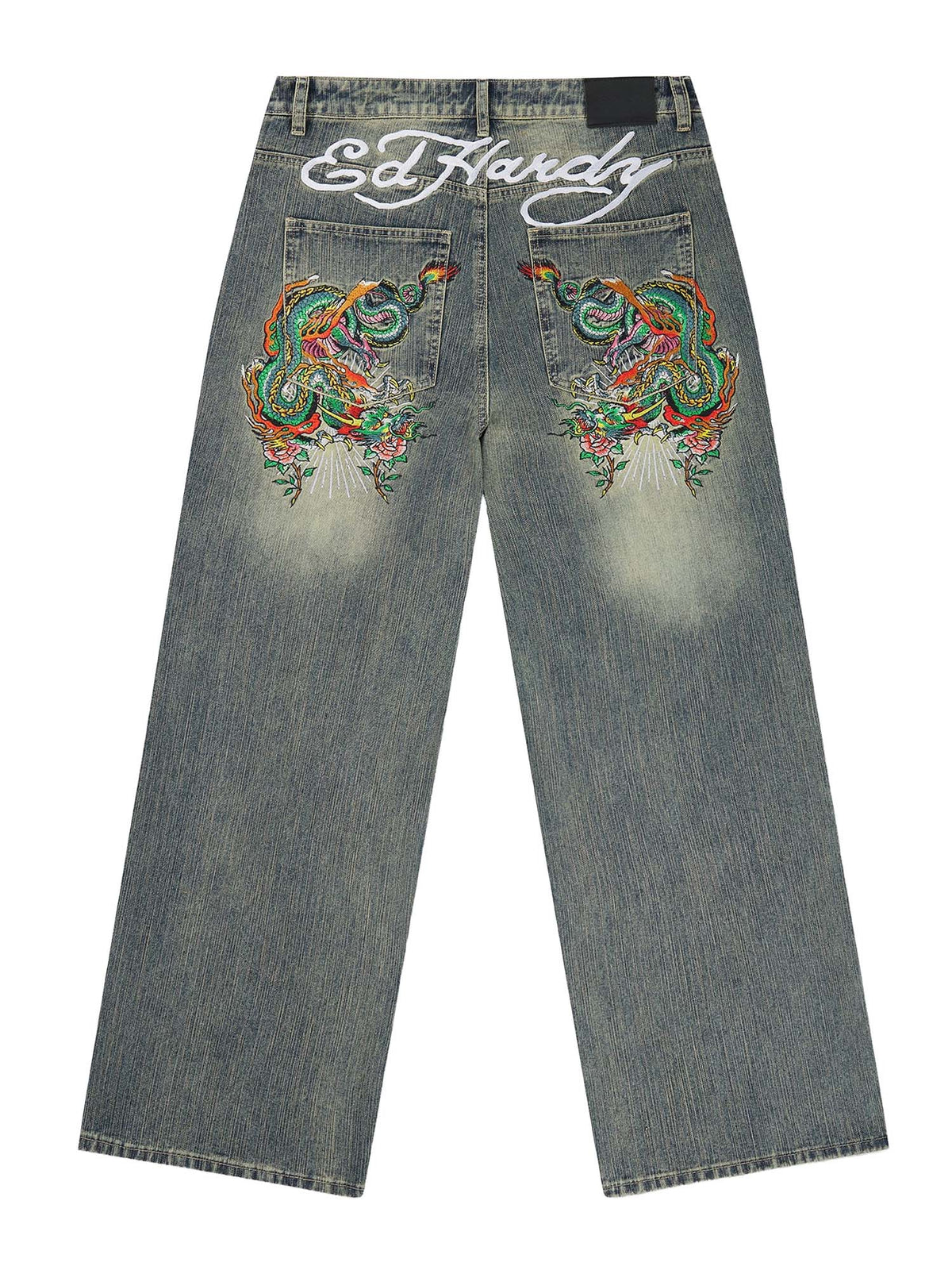 Ed Hardy Jeans Slithering Dragon Embroidered Xxtra Blu