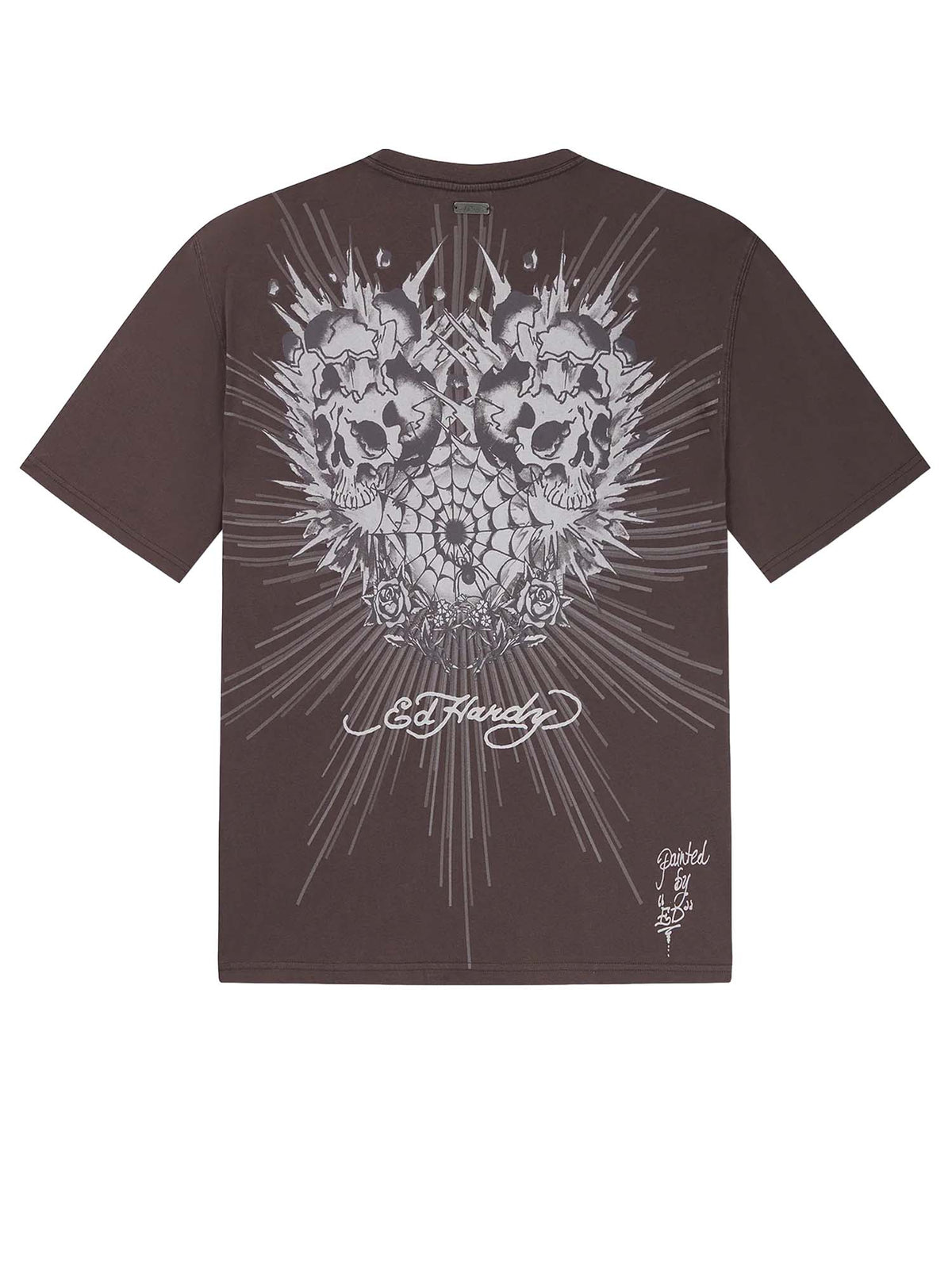 Ed Hardy Mens Webbed Skull Graphic Relaxed T-Shirt Marrone