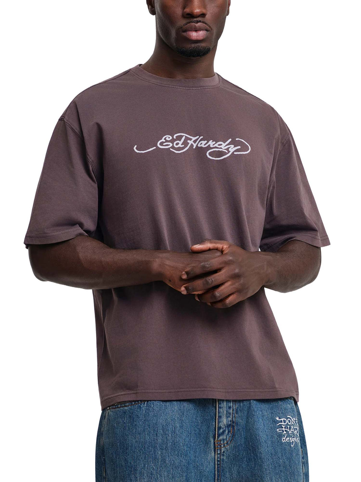 Ed Hardy Mens Webbed Skull Graphic Relaxed T-Shirt Marrone
