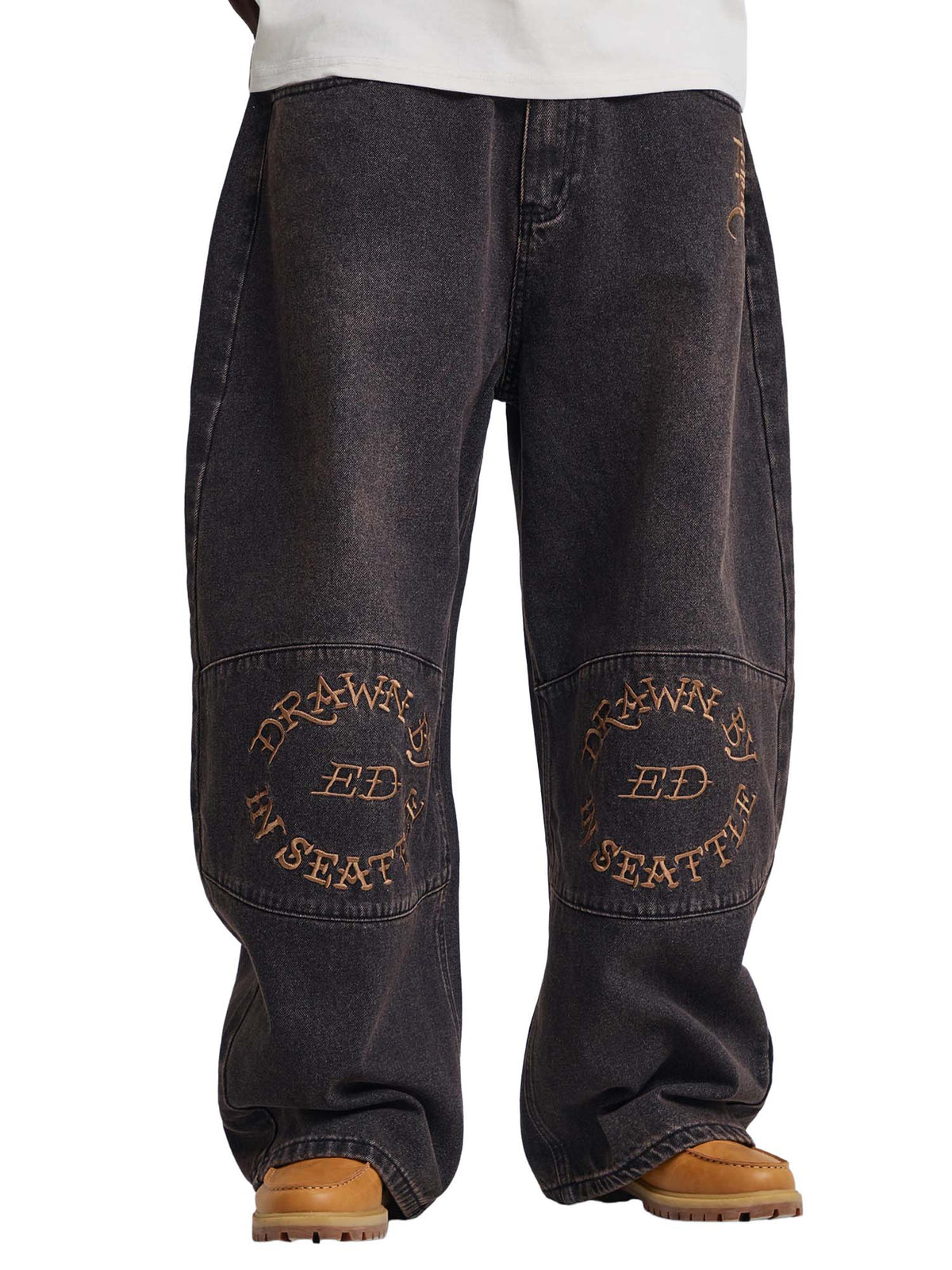 Ed Hardy Mens Drawn By Ed Panelled Balloon Jeans Marrone