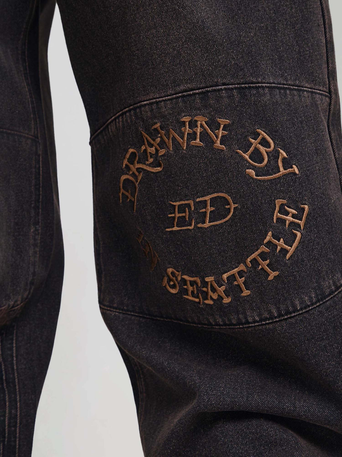 Ed Hardy Mens Drawn By Ed Panelled Balloon Jeans Marrone