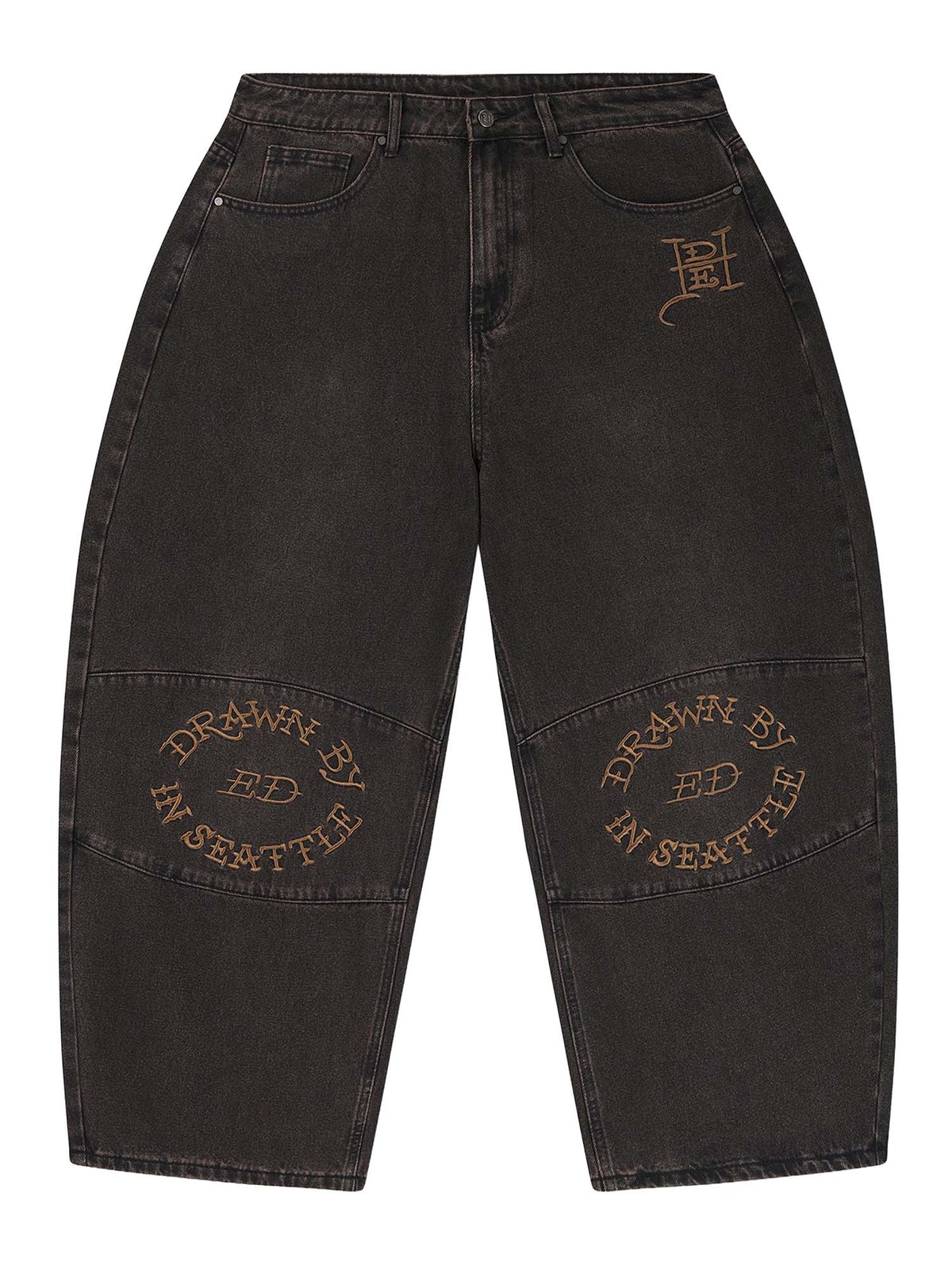 Ed Hardy Mens Drawn By Ed Panelled Balloon Jeans Marrone