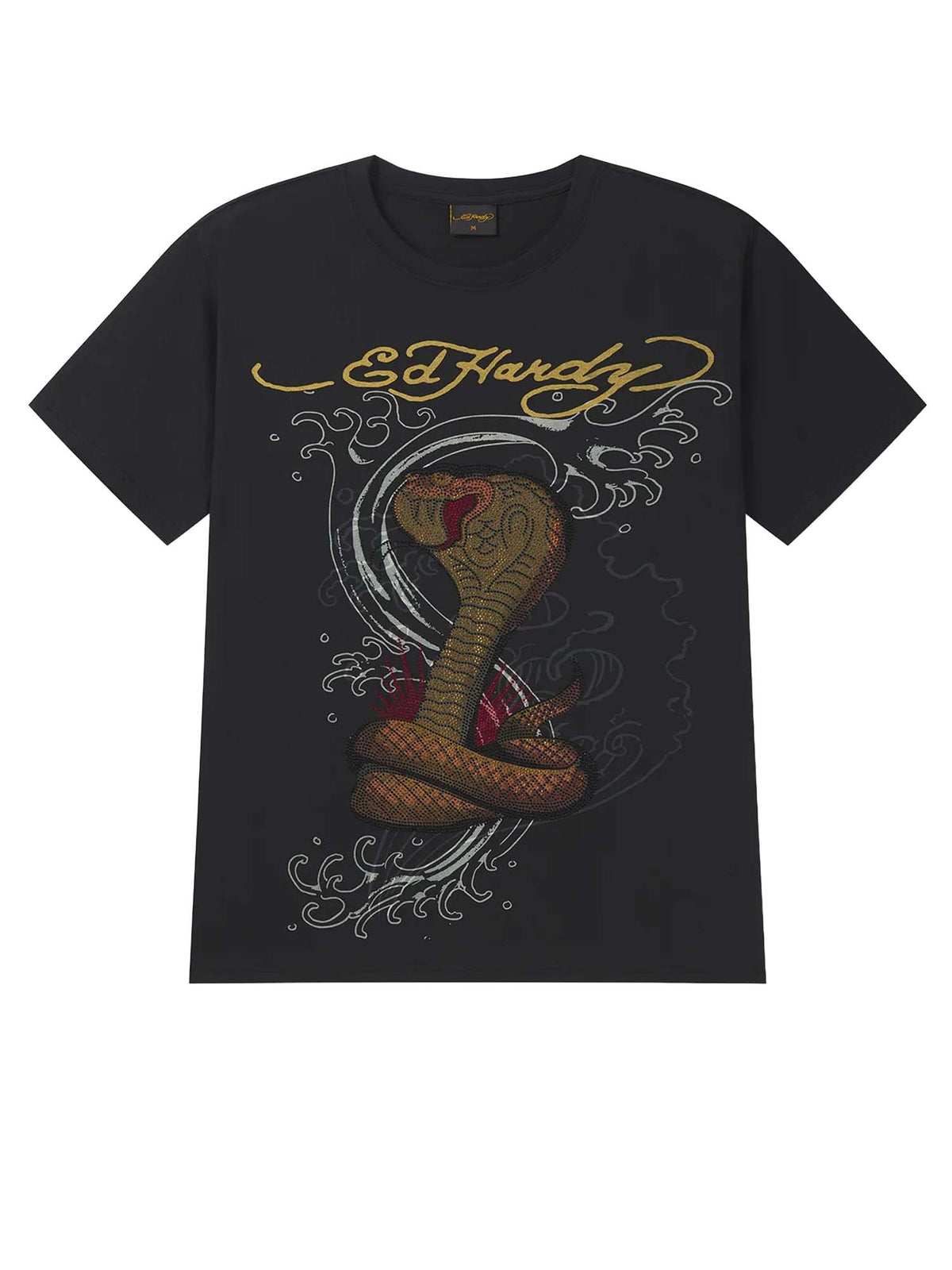 Ed Hardy Mens Diamante Serpent Graphic Regular T-Shirt Nero