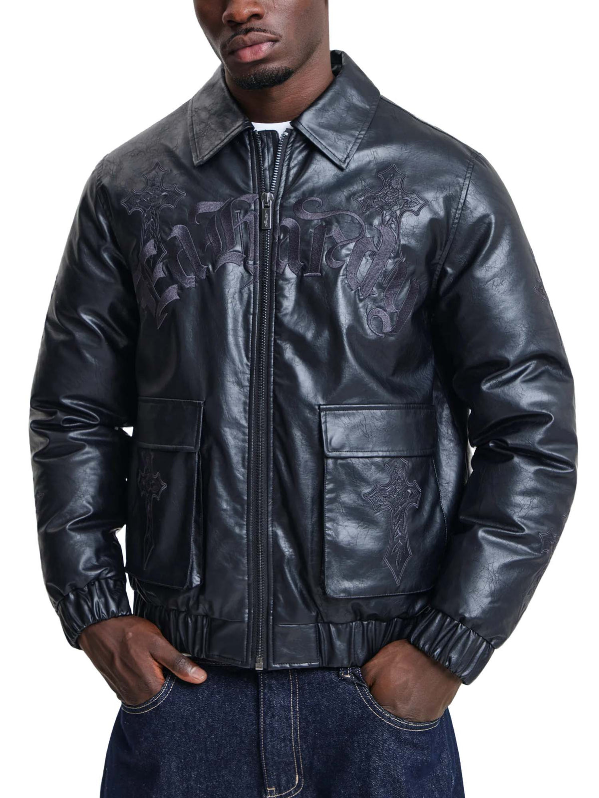 Ed Hardy Mens Gothic Ed Hardy Embroidered Cross Relaxed Jacket Nero