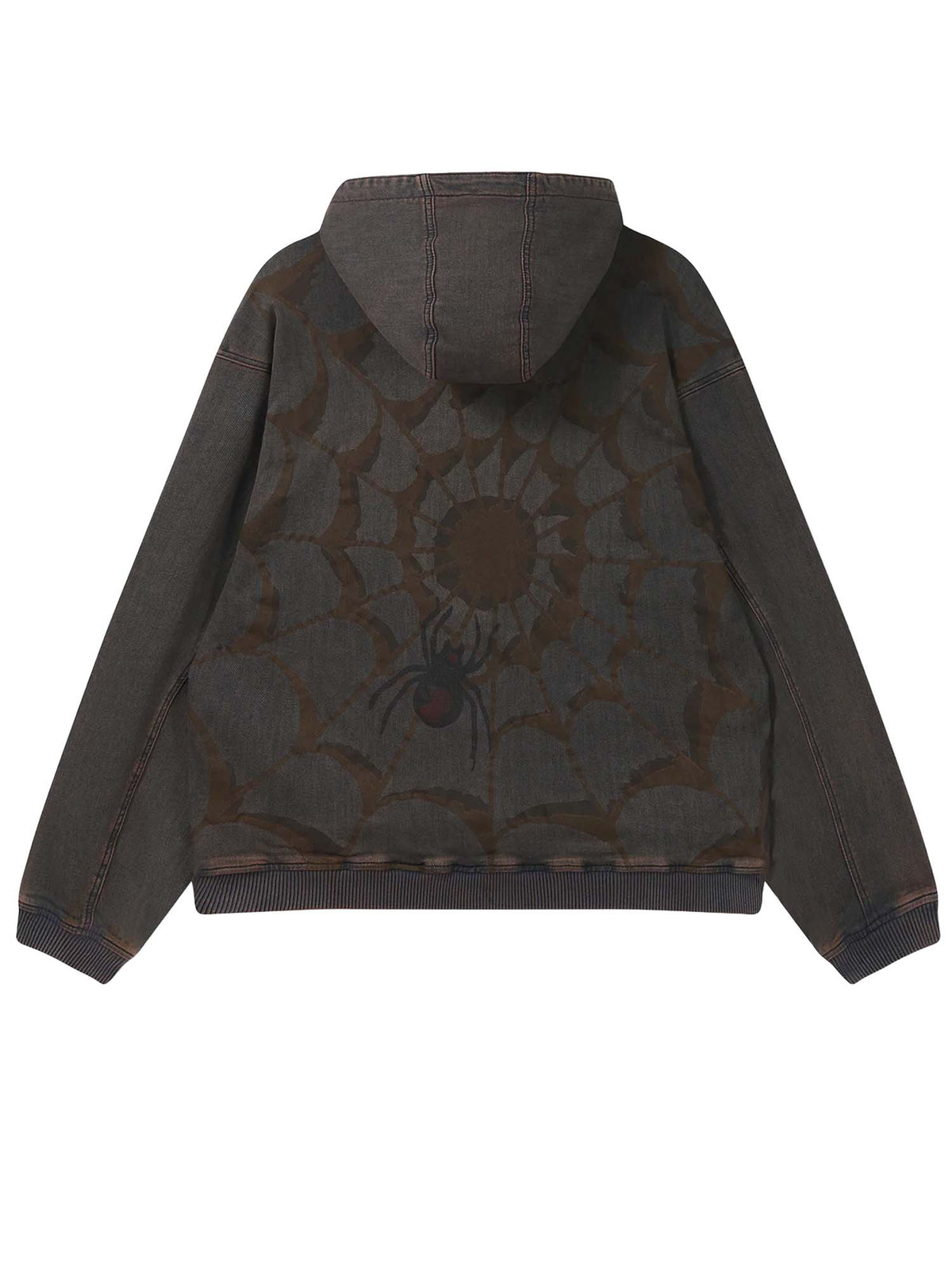 Ed Hardy Mens Black Widow Graphic Denim Relaxed Hoodie Marrone