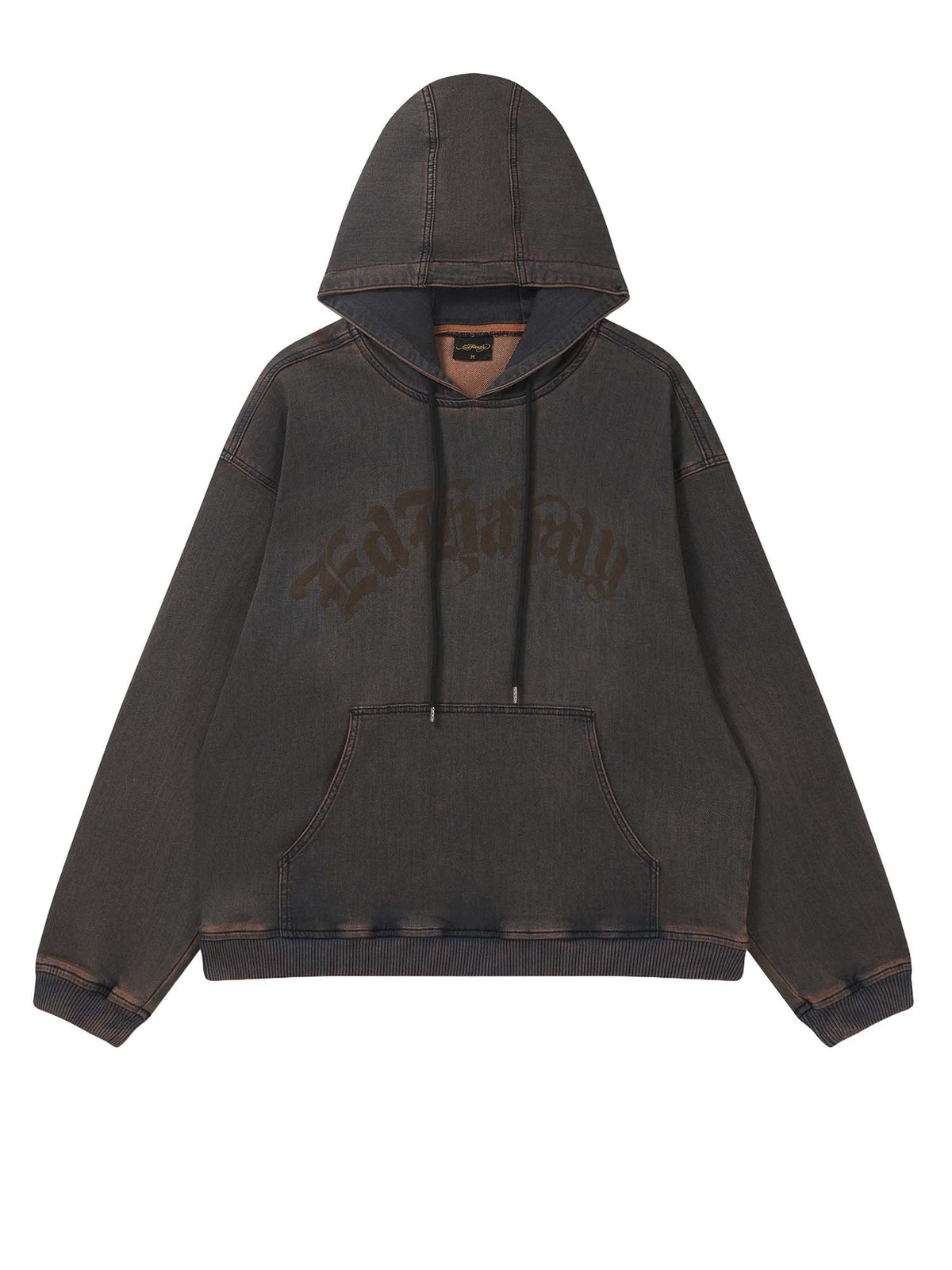 Ed Hardy Mens Black Widow Graphic Denim Relaxed Hoodie Marrone