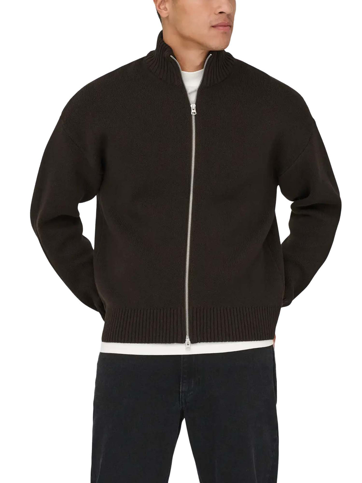 Only & Sons Onsblake Boxy High Neck Card Knit Noos Marrone
