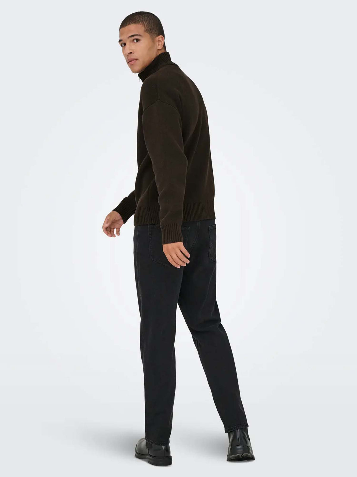 Only & Sons Onsblake Boxy High Neck Card Knit Noos Marrone