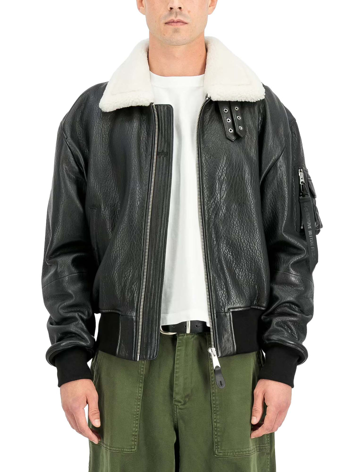 Alpha Industries Giacca in pelle B-15 Leather UV Bomber Nero