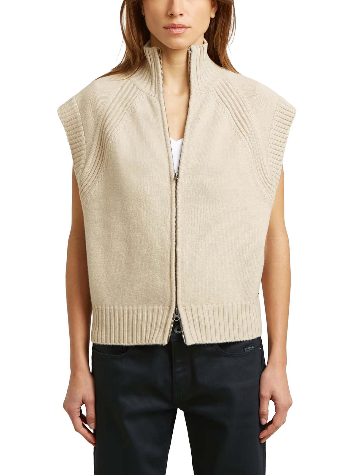 G-star Gilet Heavy Moto Zip Vest Knit da donna Beige