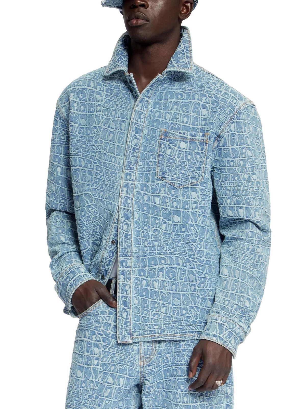 Daily Paper Camicia Blue Croc Jacquard Denim Blu