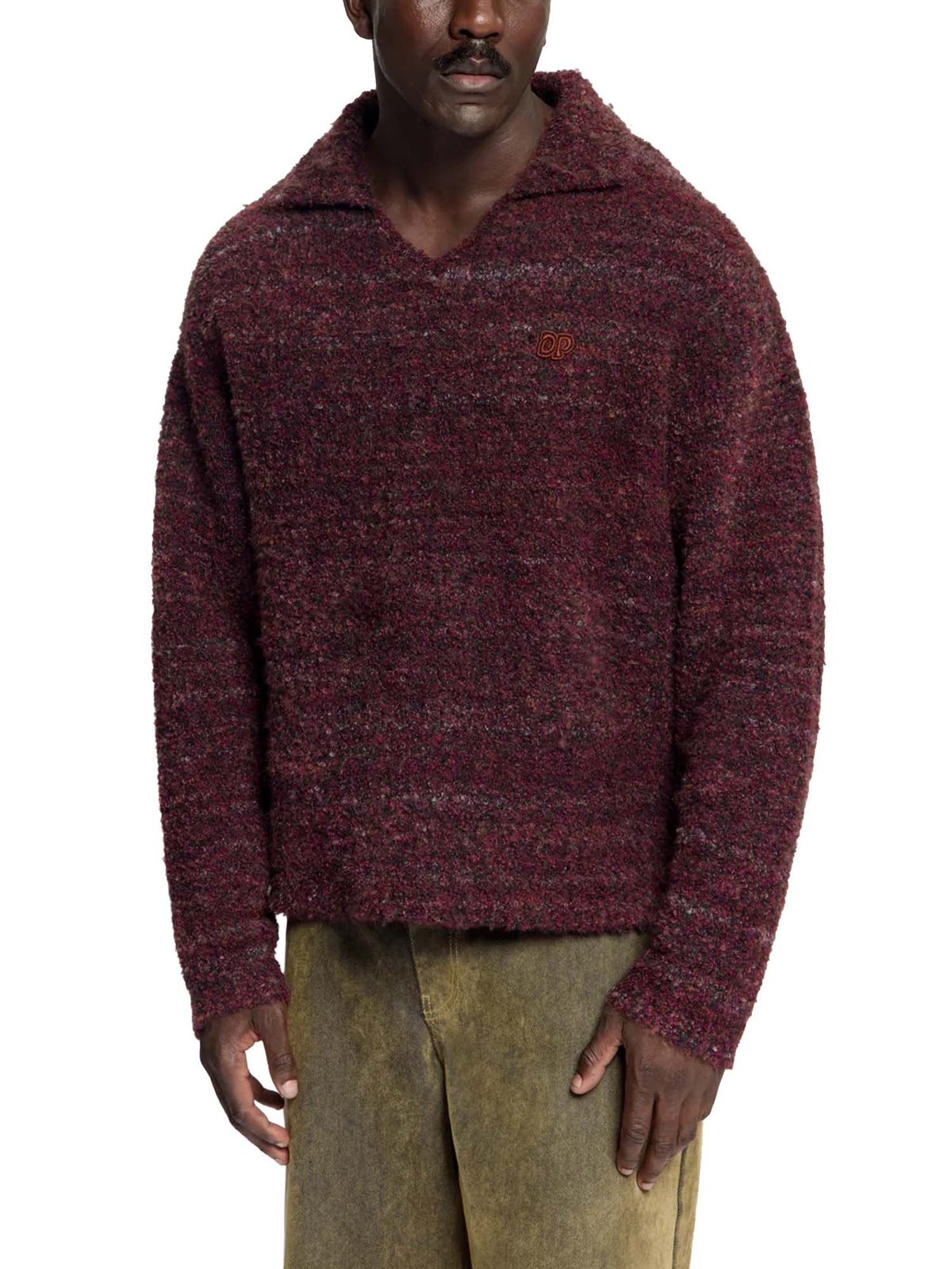 Daily Paper Maglione Burgundy Textured V Neck Knit Bordeaux