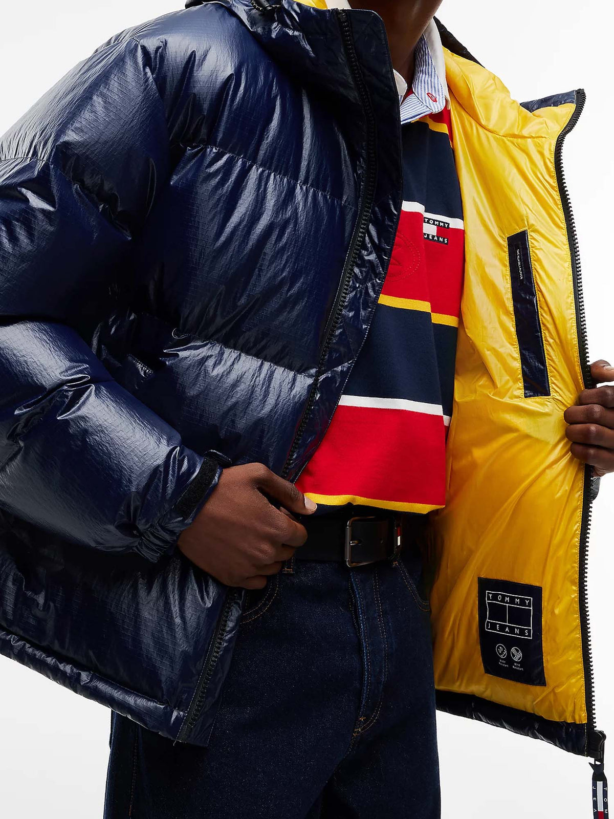 Tommy Jeans Piumino Alaska con finitura lucida e logo Blu