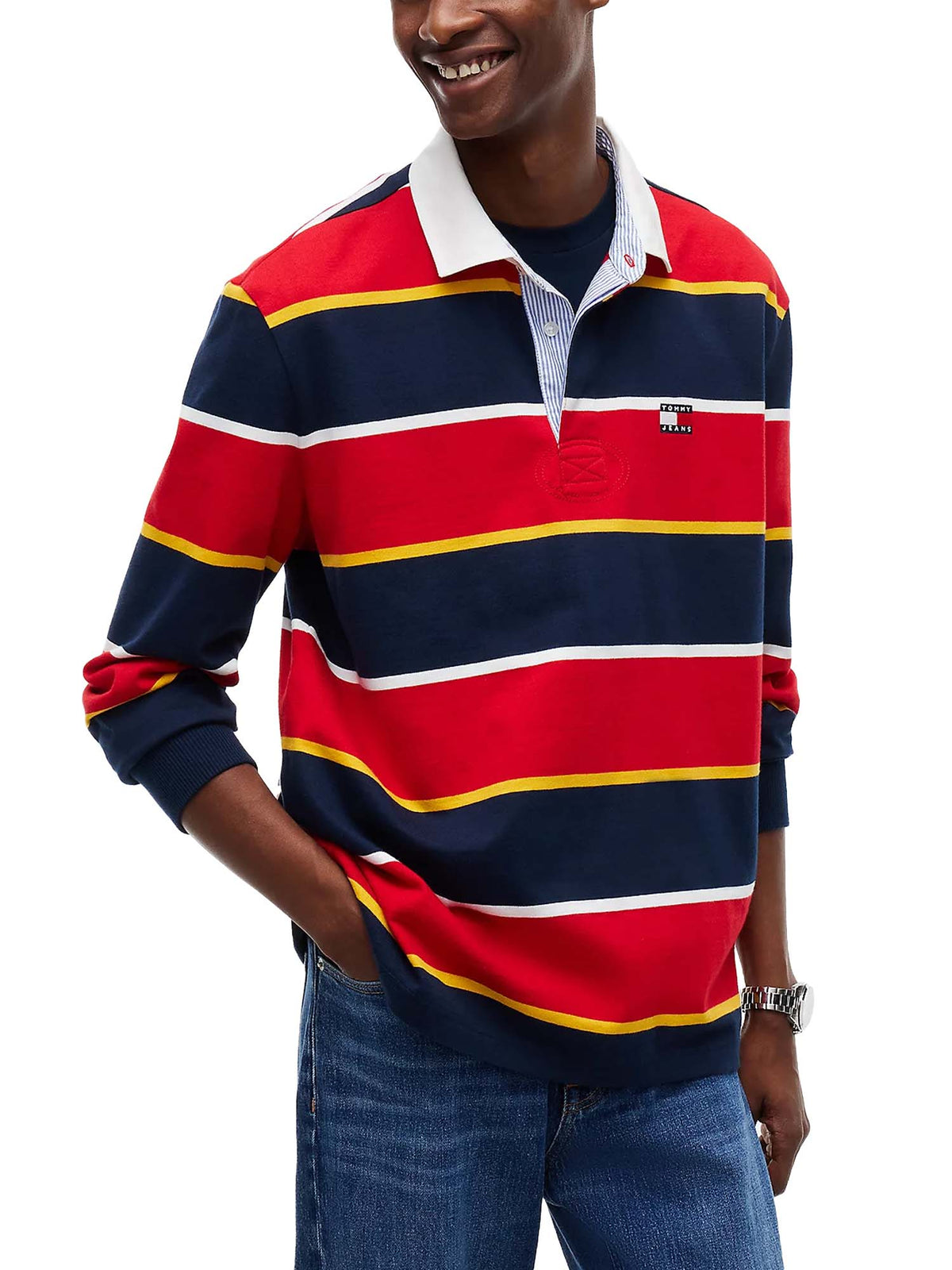 Tommy Jeans Polo rugby relaxed fit con distintivo Multicolore