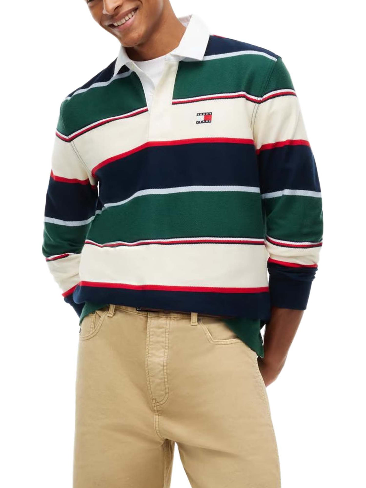 Tommy Jeans Polo a righe rugby relaxed fit con distintivo Verde