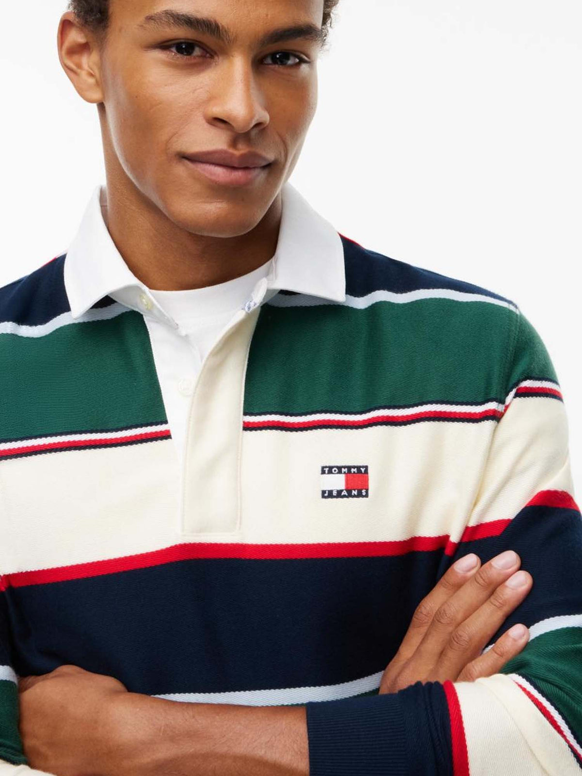Tommy Jeans Polo a righe rugby relaxed fit con distintivo Verde