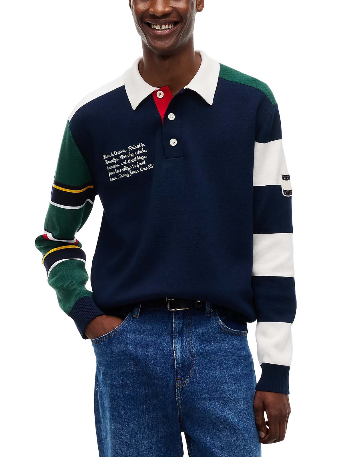 Tommy Jeans Polo rugby in maglia con motivo color block Blu