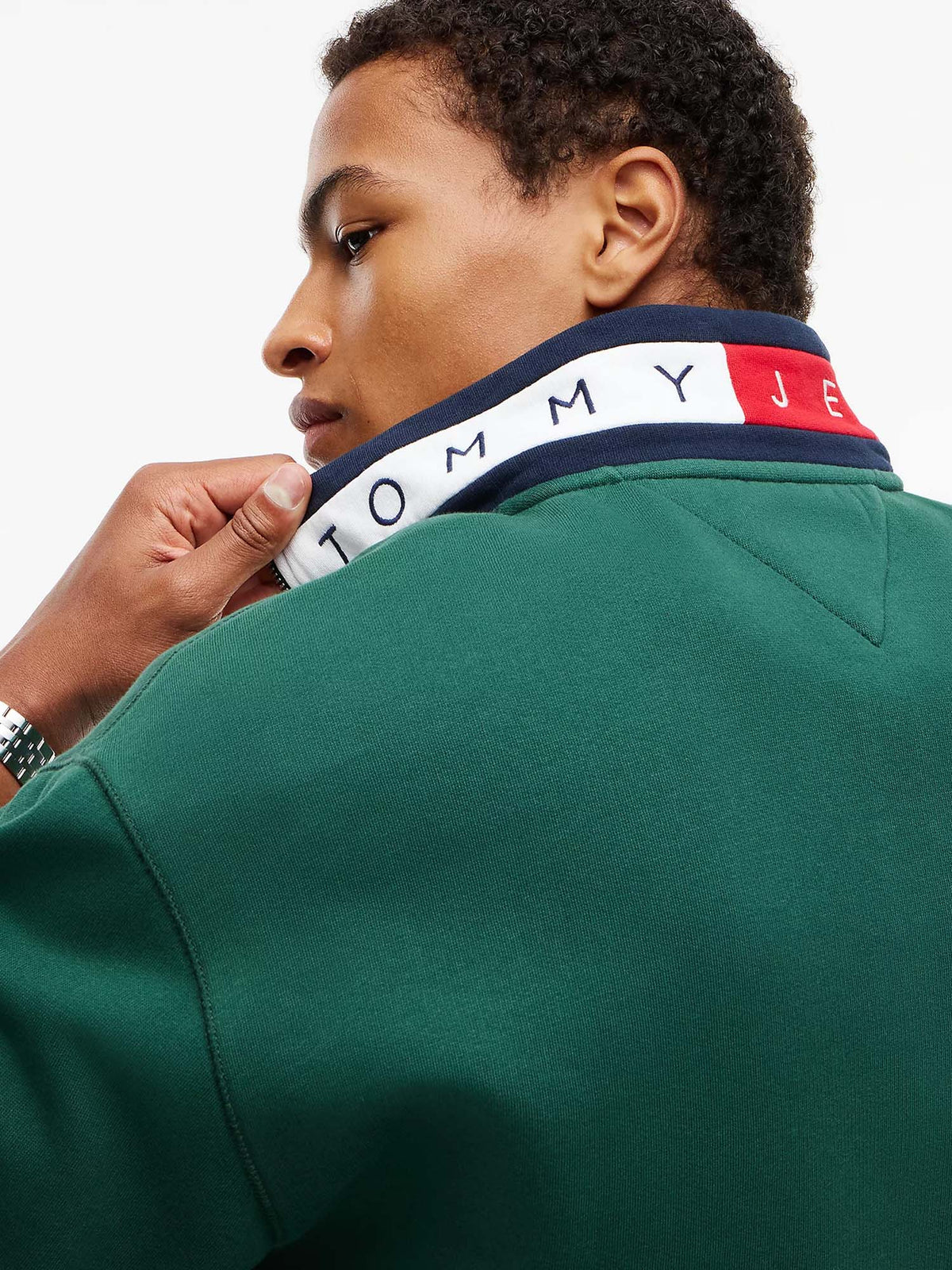 Tommy Jeans Felpa relaxed fit con mezza zip e logo Verde