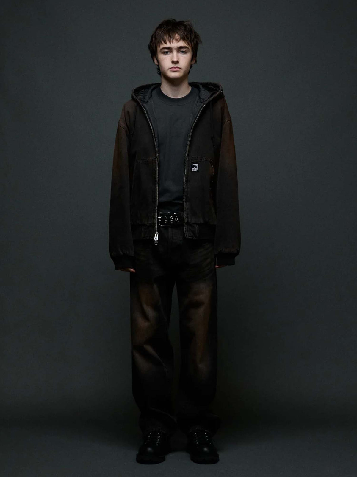 Obey Studded Zip Up Jacket Nero
