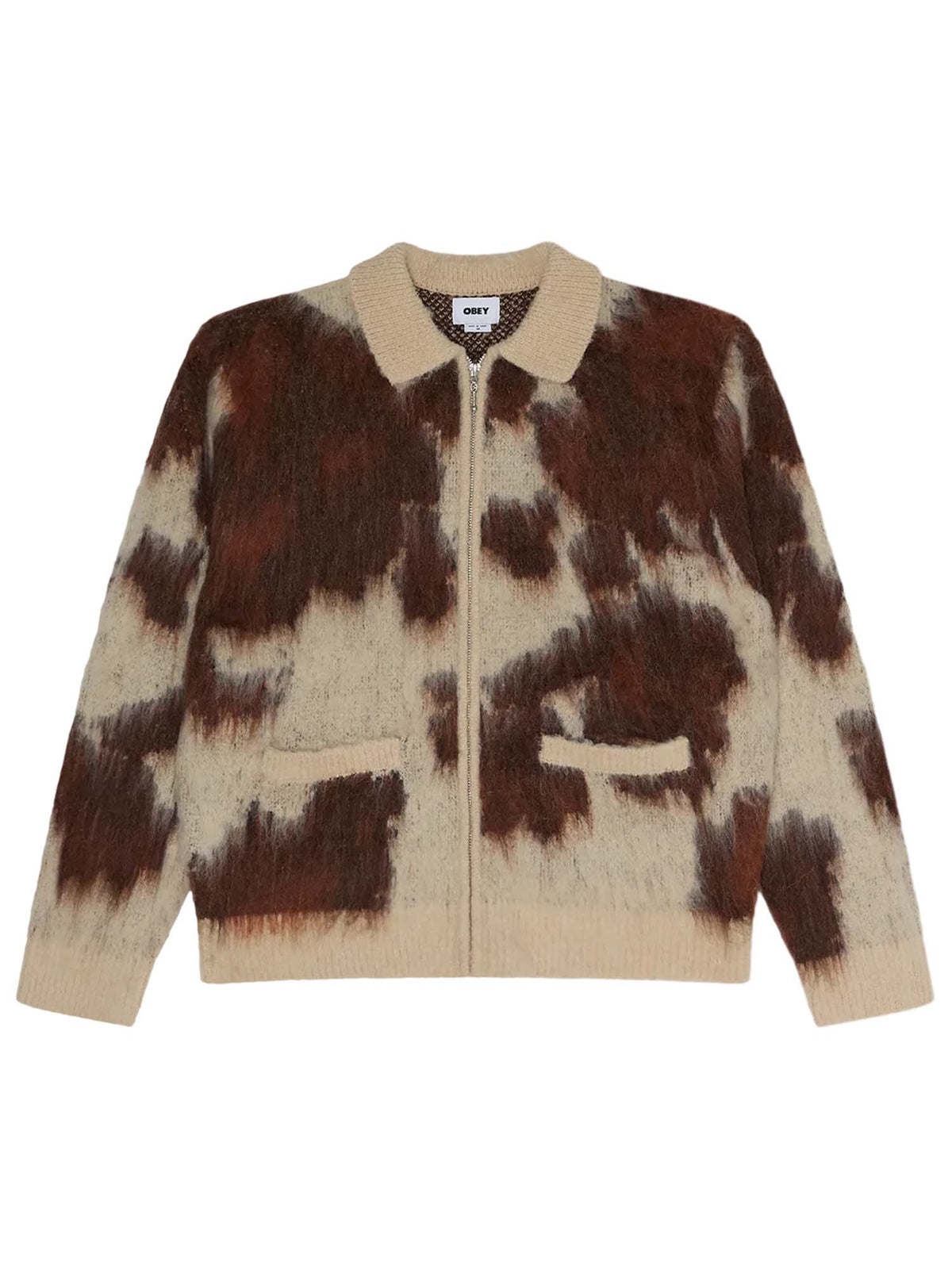 Obey Cow Pattern Zip Sweater Animalier