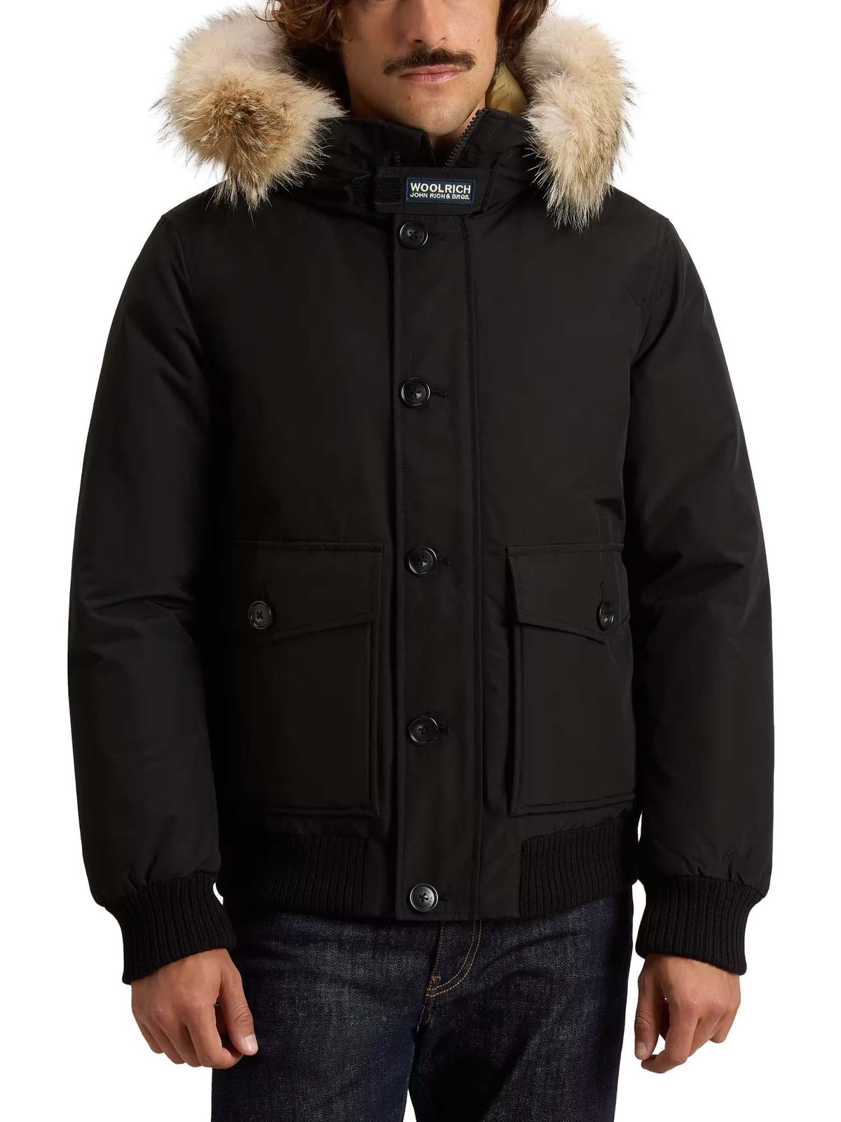 Woolrich Bomber Polar in Ramar Cloth imbottito con cappuccio Nero