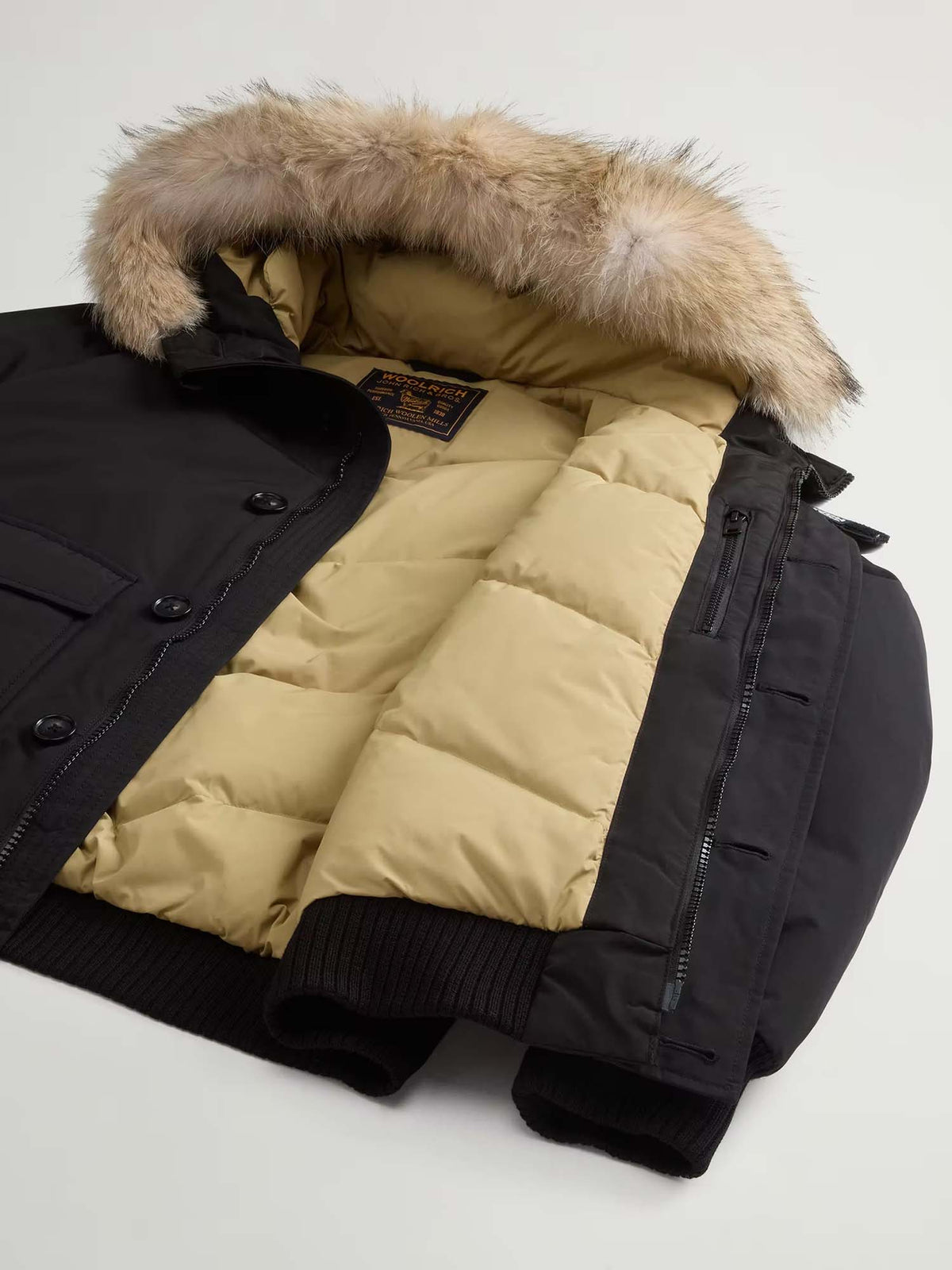 Woolrich Bomber Polar in Ramar Cloth imbottito con cappuccio Nero