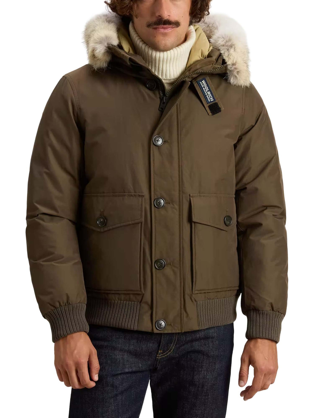 Woolrich Bomber Polar in Ramar Cloth imbottito con cappuccio Verde
