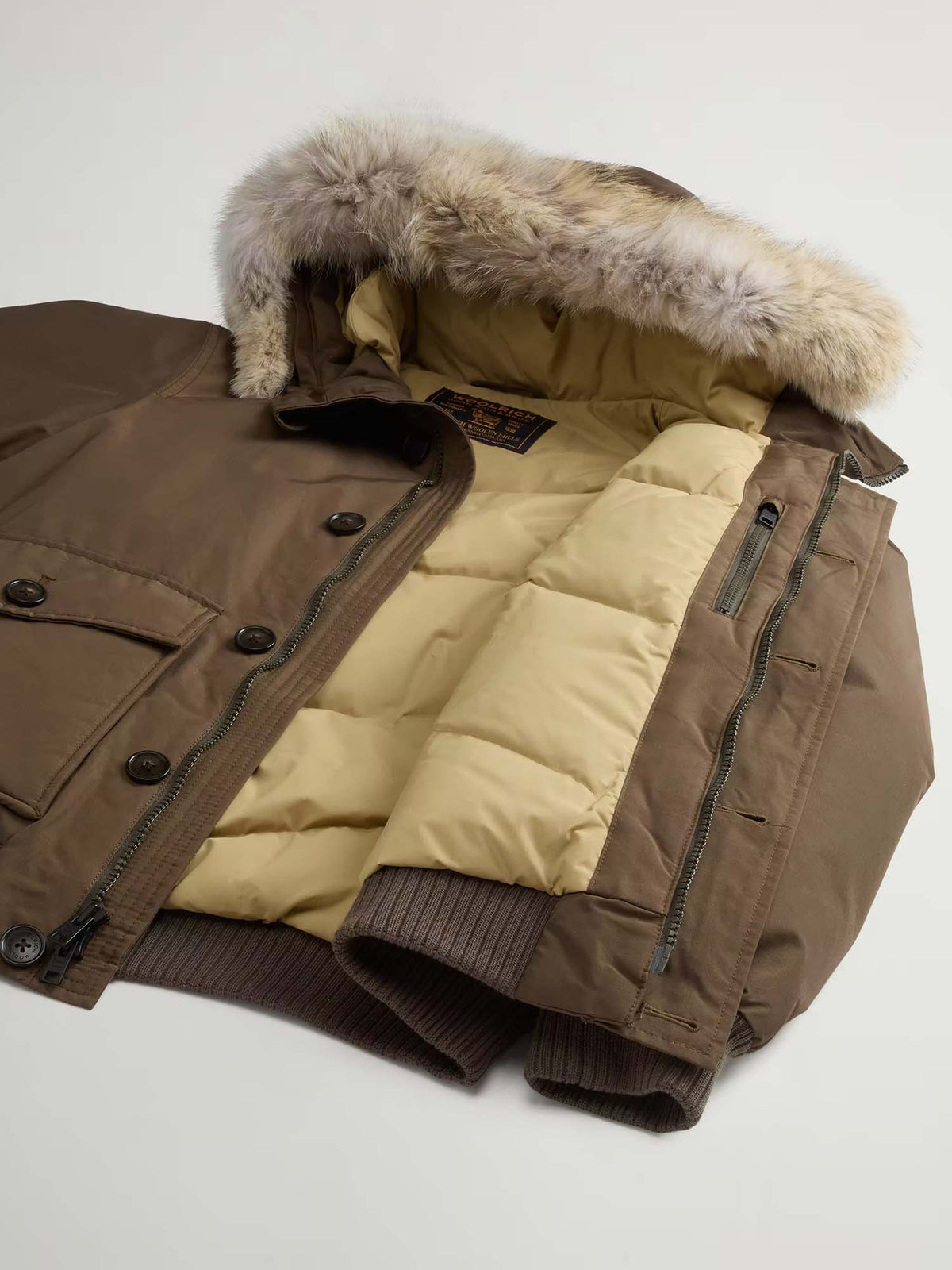 Woolrich Bomber Polar in Ramar Cloth imbottito con cappuccio Verde