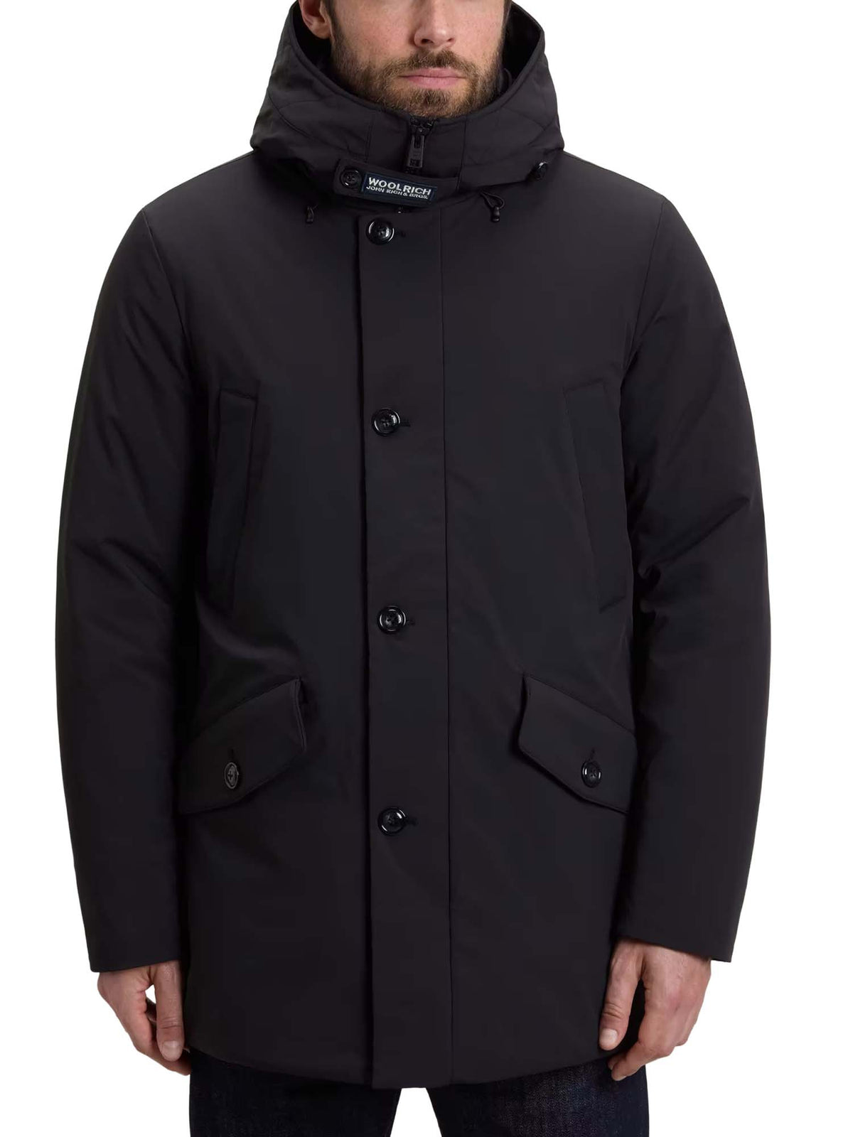 Woolrich Parka in Light Stretch imbottito con cappuccio Nero