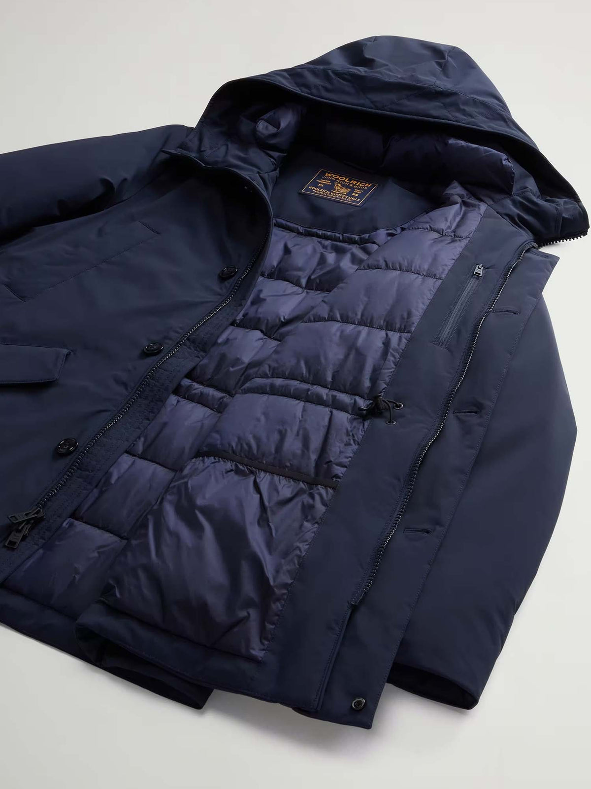 Woolrich Parka in Light Stretch imbottito con cappuccio Blu