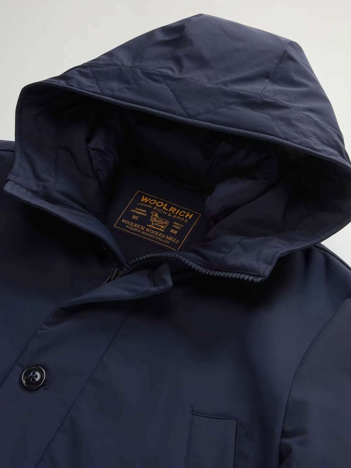 Woolrich Parka in Light Stretch imbottito con cappuccio Blu