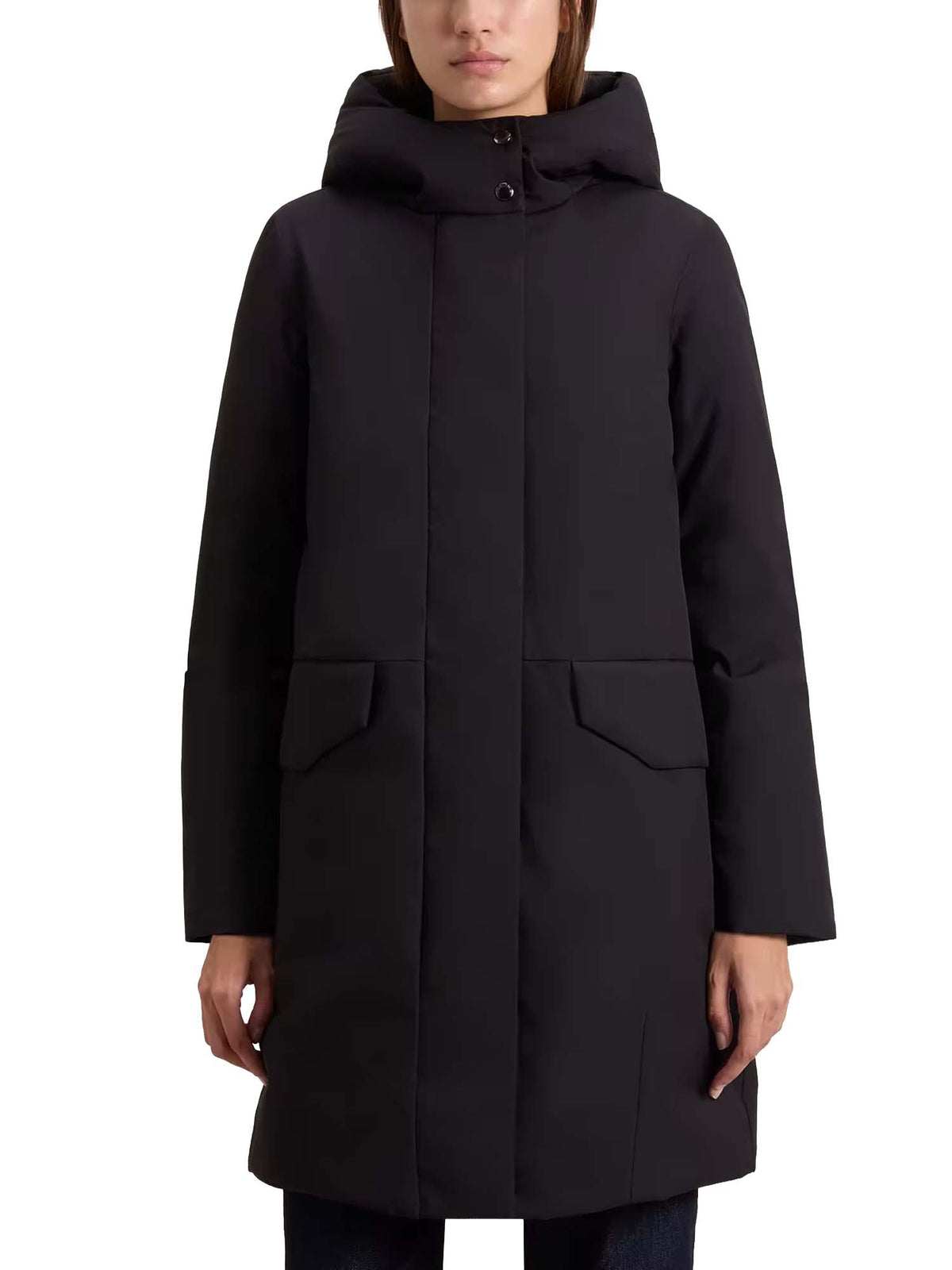 Woolrich Parka in Light Stretch imbottito con cappuccio Nero