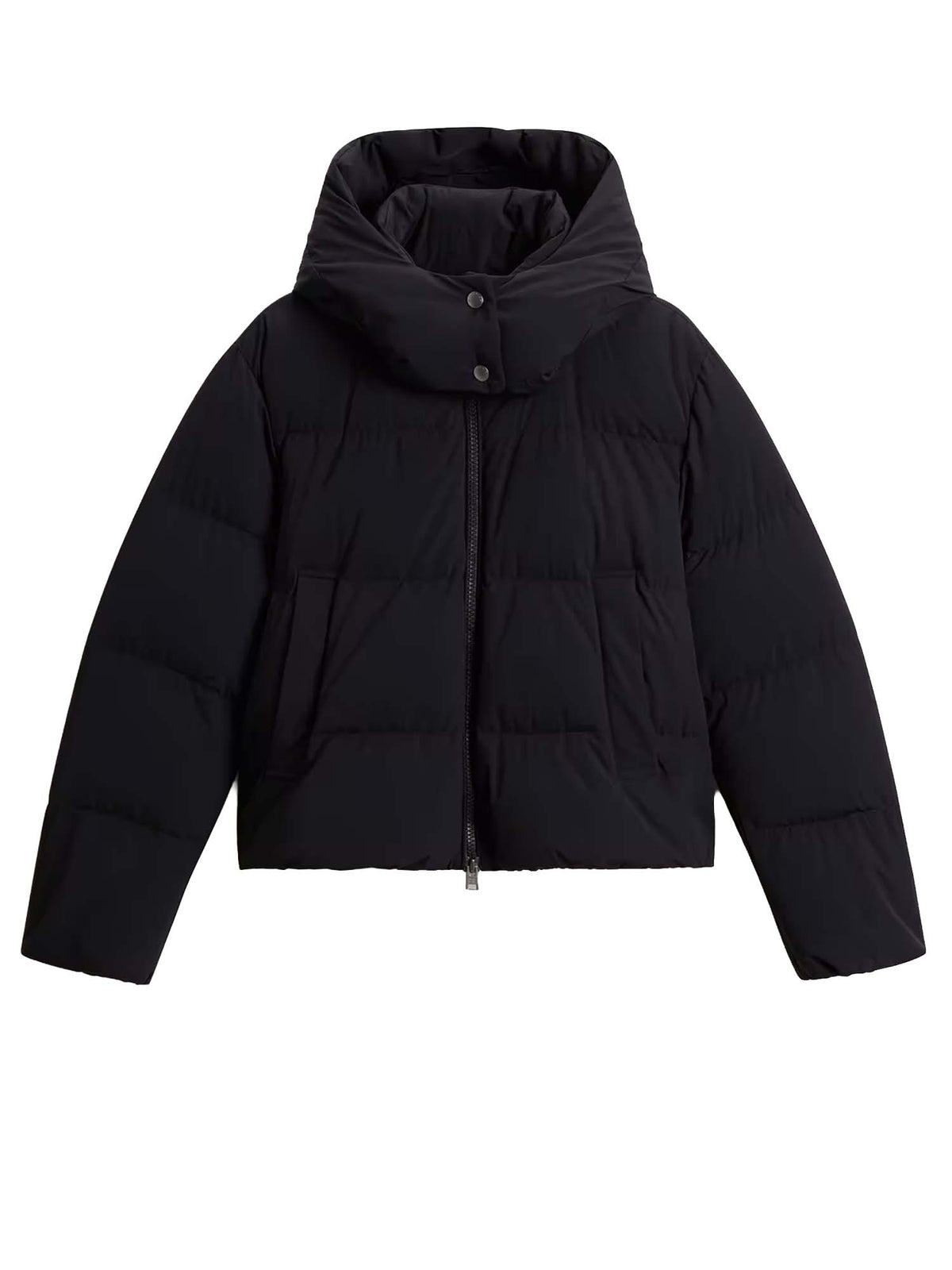 Woolrich Piumino Madison in nylon elasticizzato con cappuccio rimovibile Nero