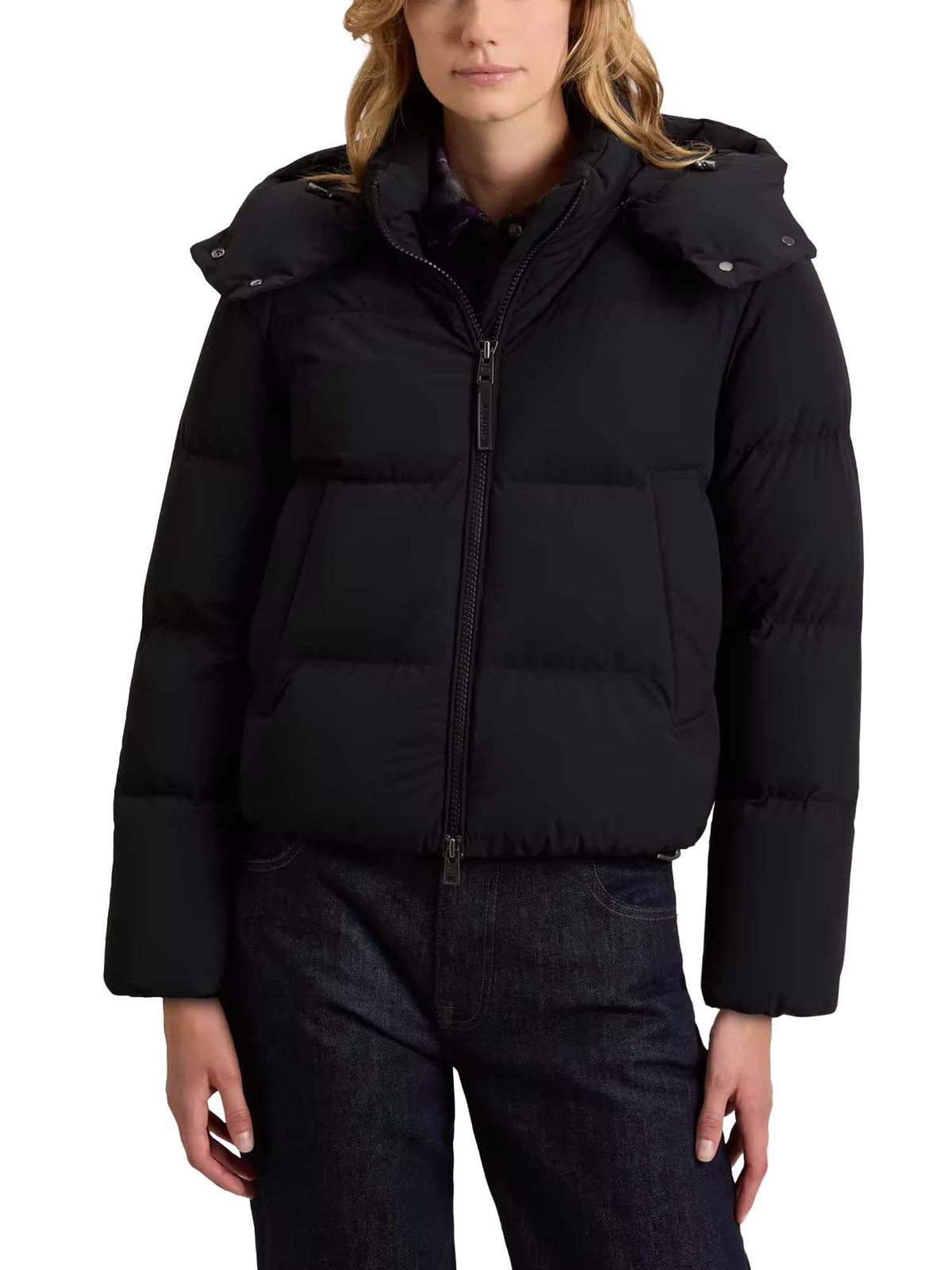 Woolrich Piumino Madison in nylon elasticizzato con cappuccio rimovibile Nero