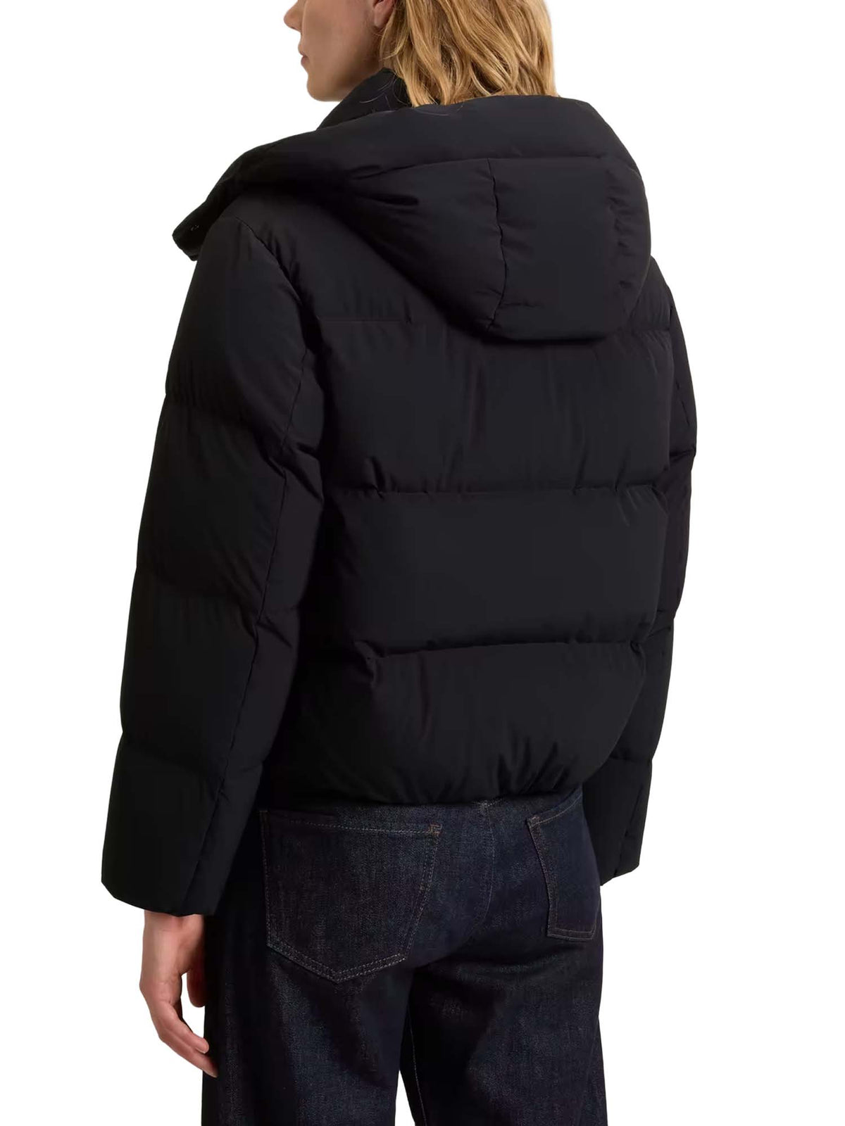 Woolrich Piumino Madison in nylon elasticizzato con cappuccio rimovibile Nero