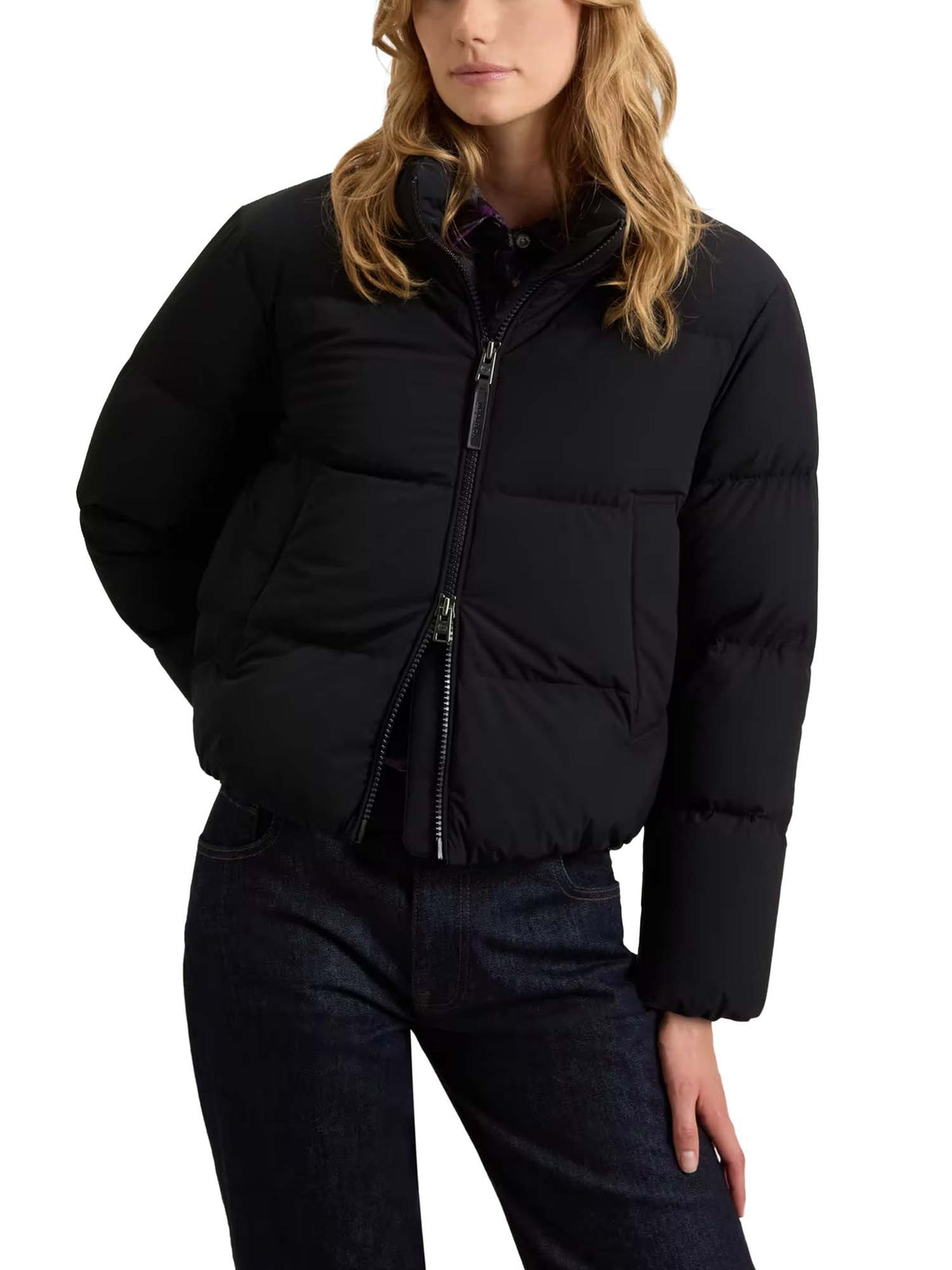 Woolrich Piumino Madison in nylon elasticizzato con cappuccio rimovibile Nero