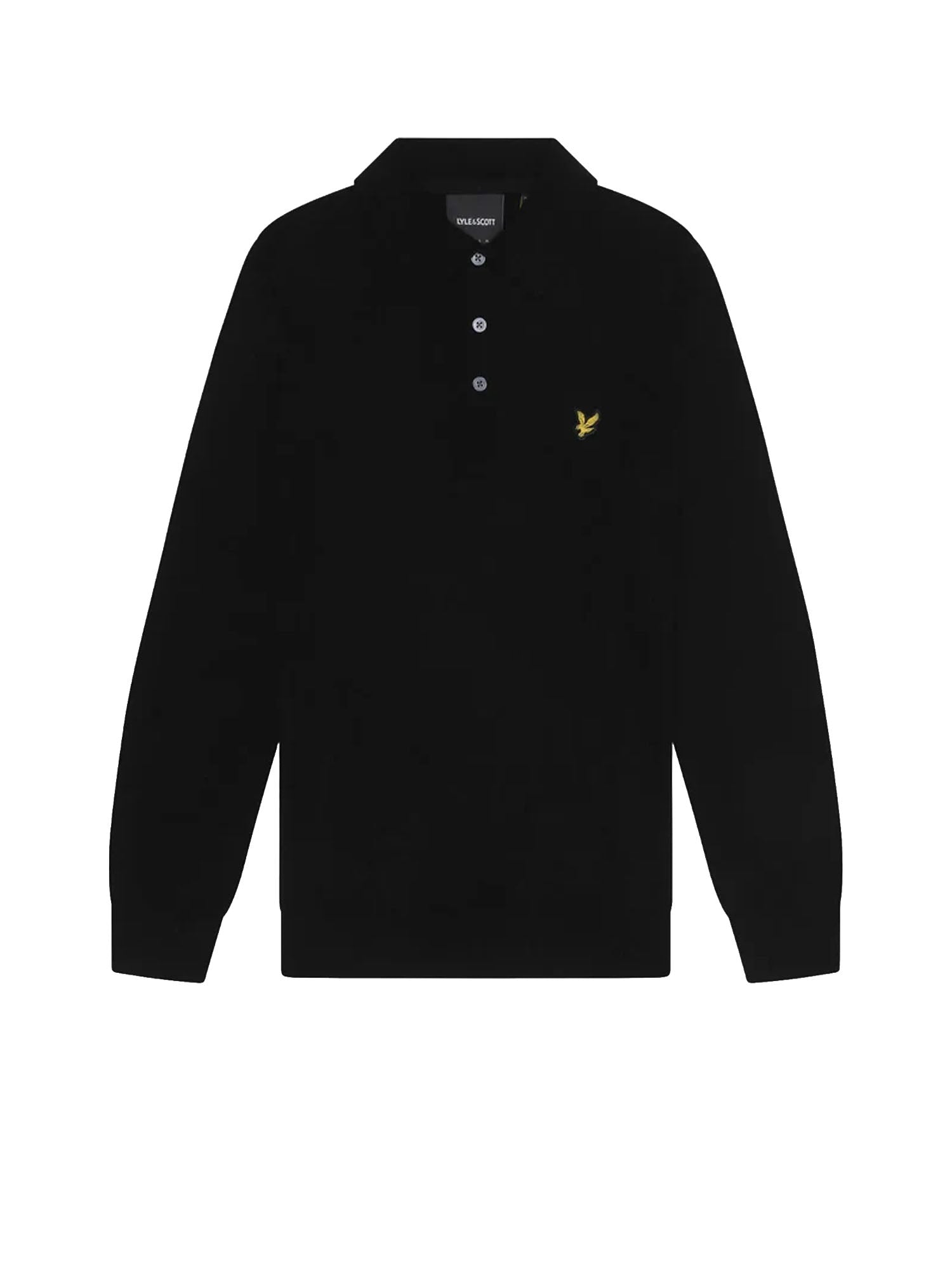 Polo a maniche lunghe in misto lana merino