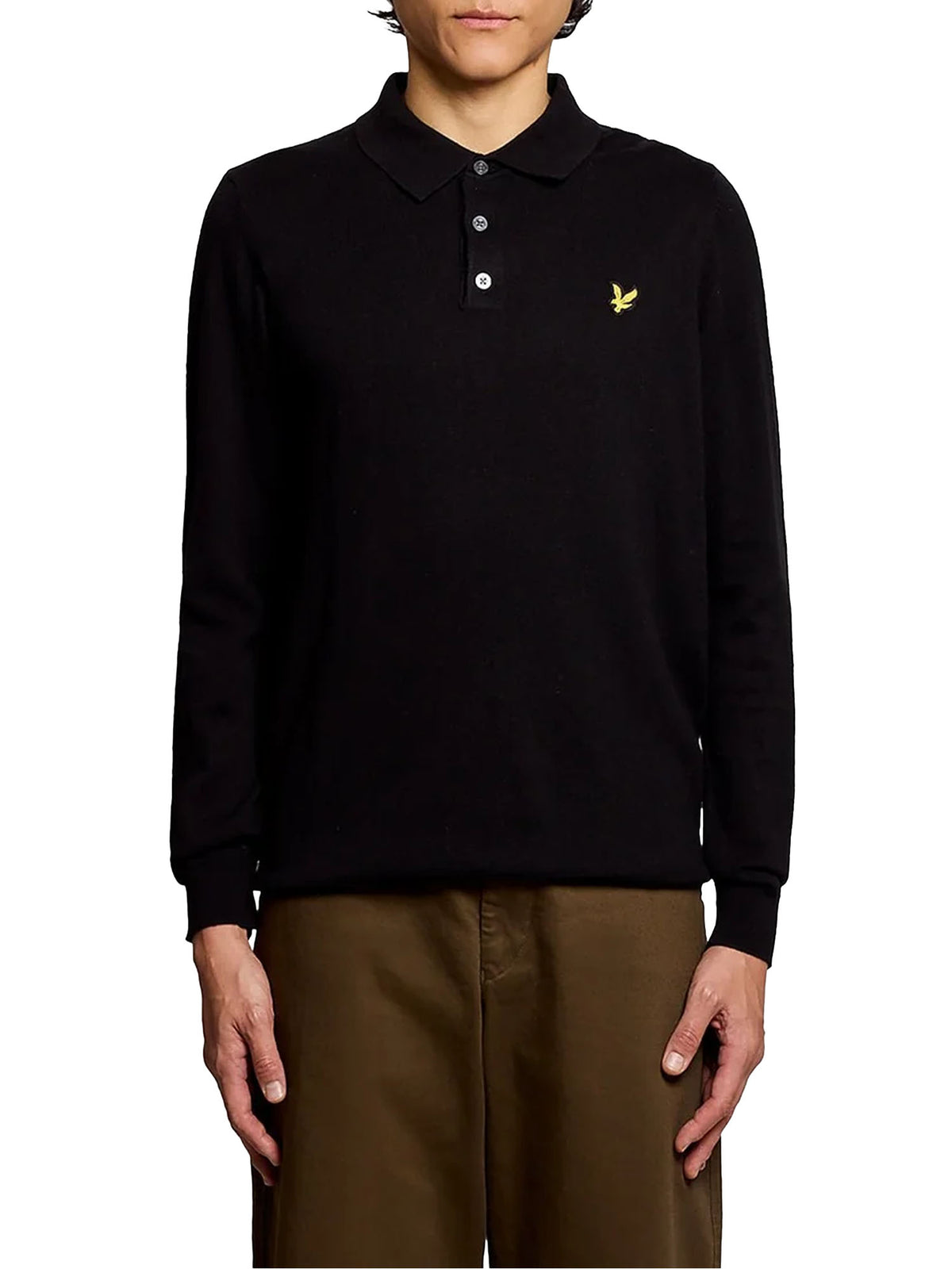 Lyle & Scott Polo a maniche lunghe in misto lana merino Nero