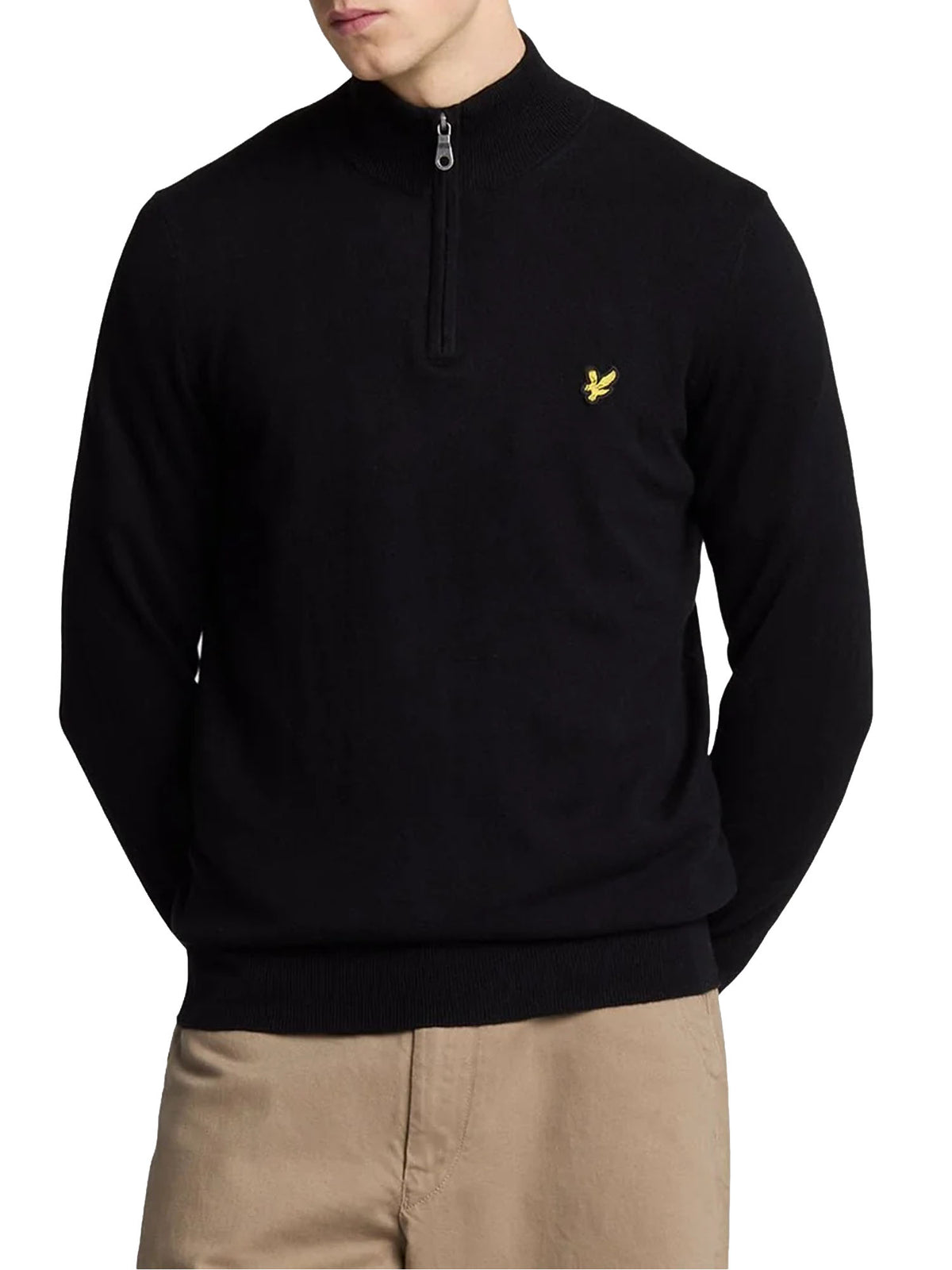 Lyle & Scott Maglione in cotone e lana merino con zip a 1/4 Nero