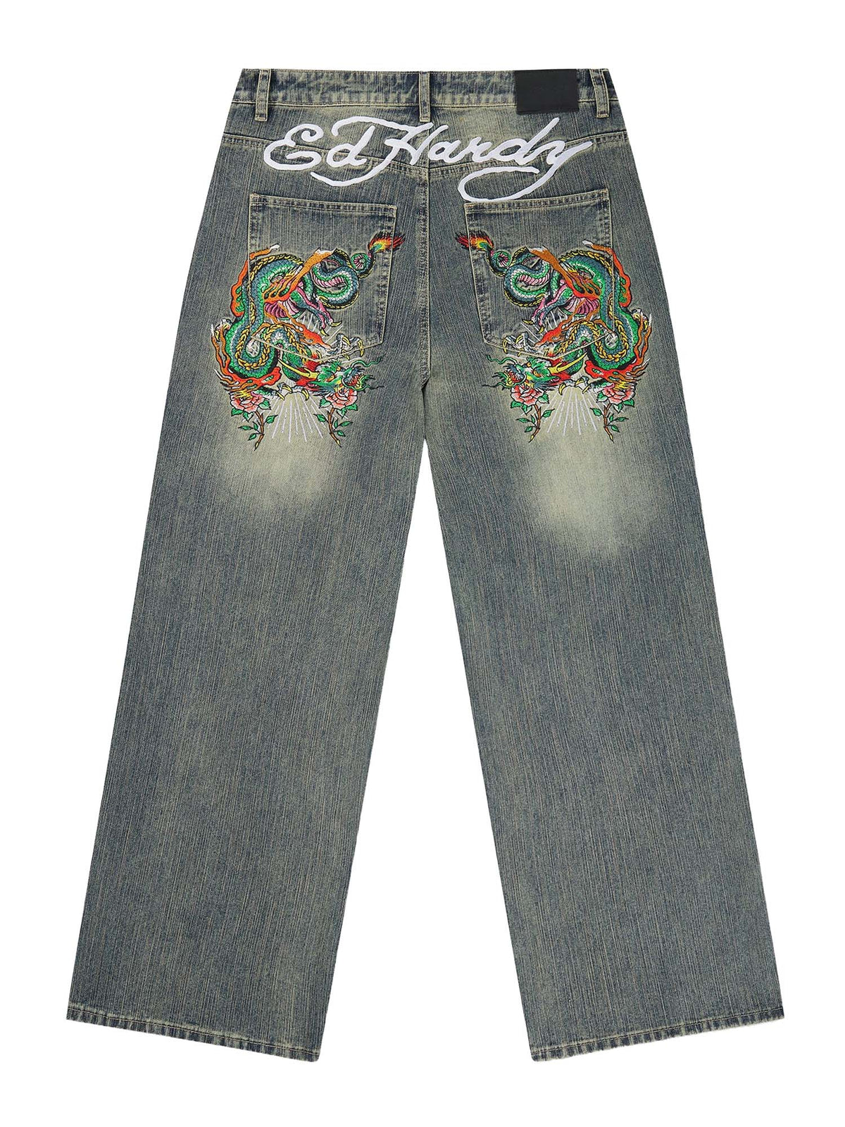 Ed Hardy Mens Slithering Dragon Embroidered Xxtra Jeans Azzurro