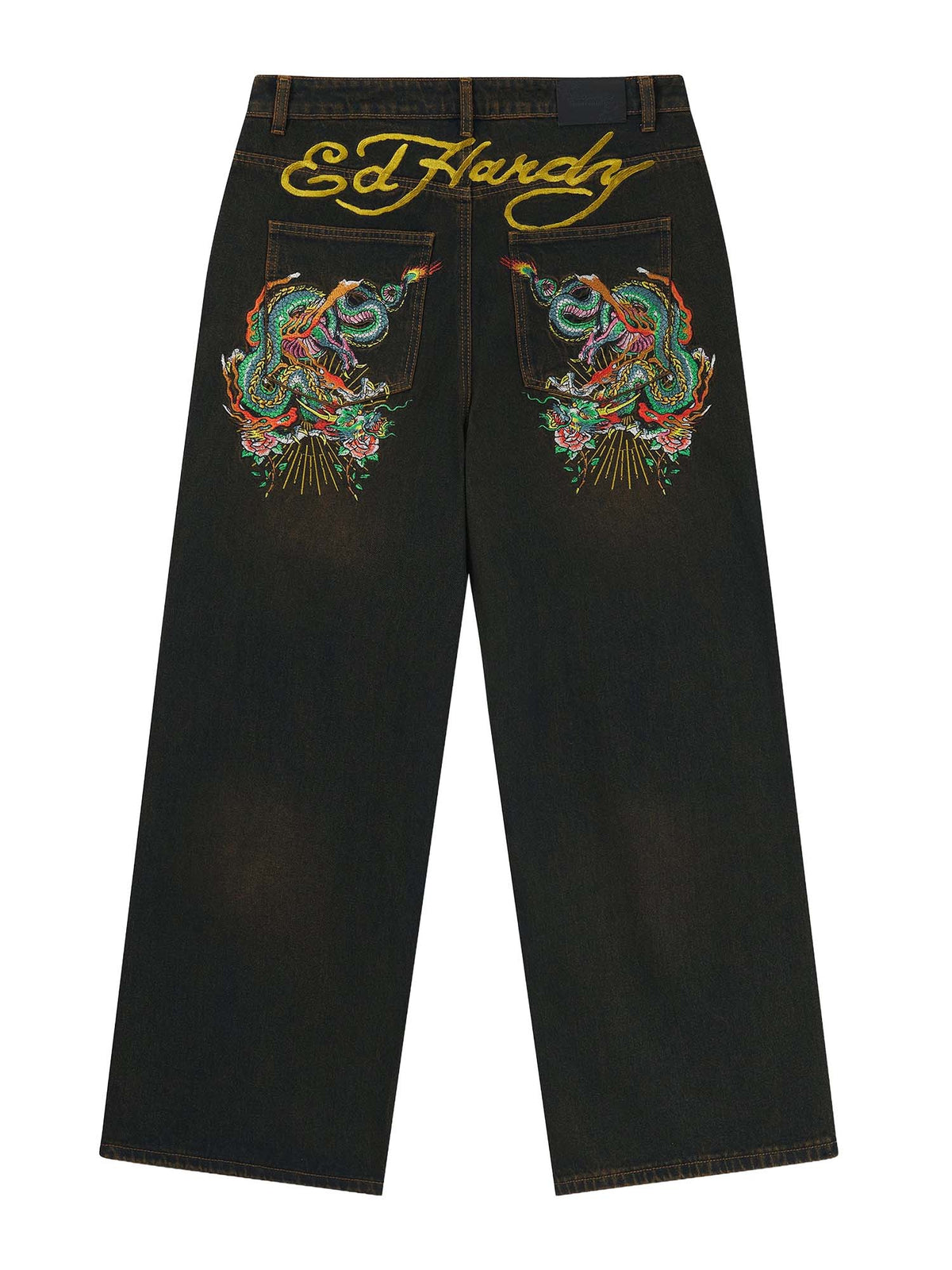 Ed Hardy Mens Slithering Dragon Embroidered Xxtra Jeans Grigio