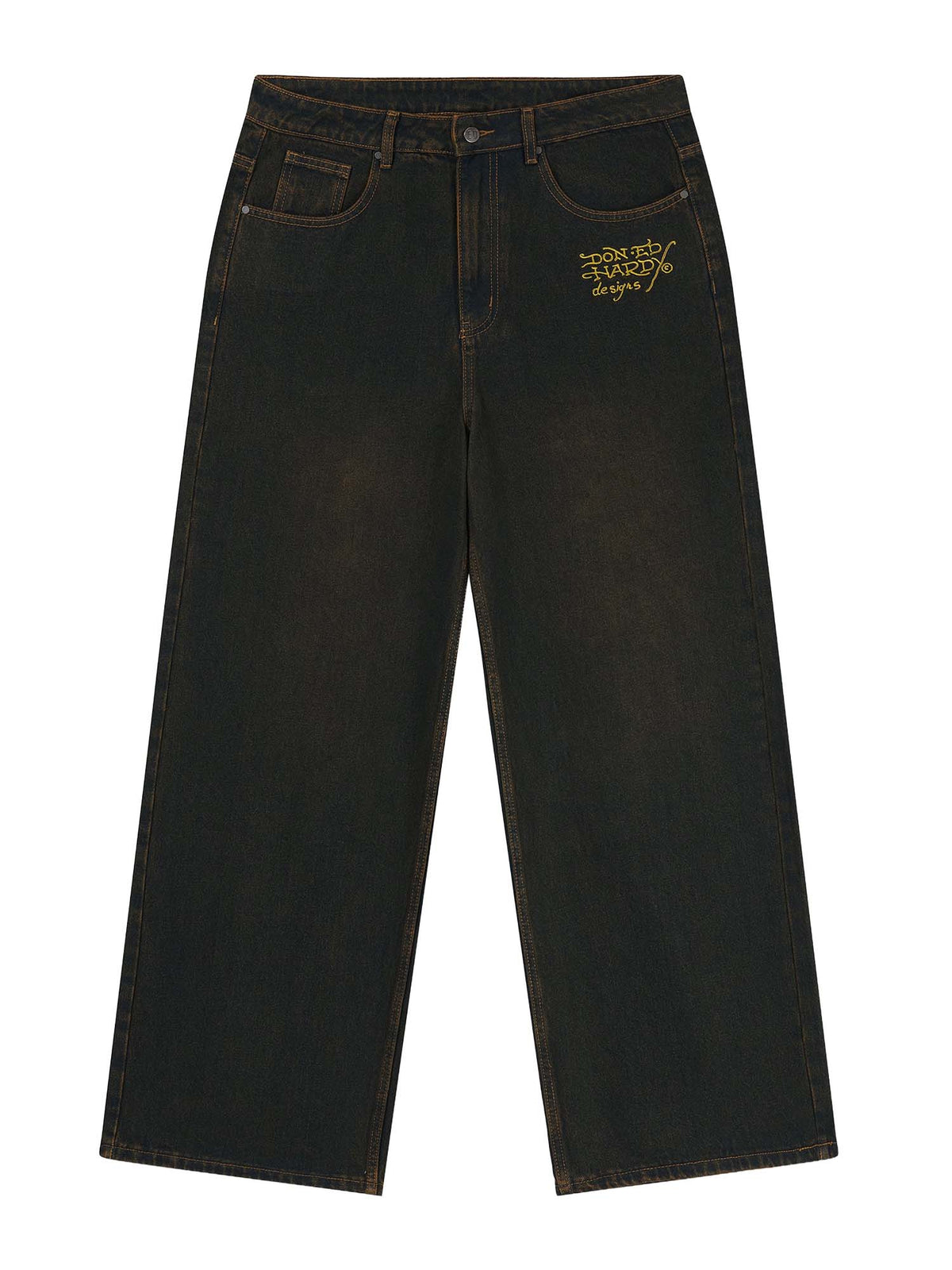 Ed Hardy Mens Slithering Dragon Embroidered Xxtra Jeans Grigio