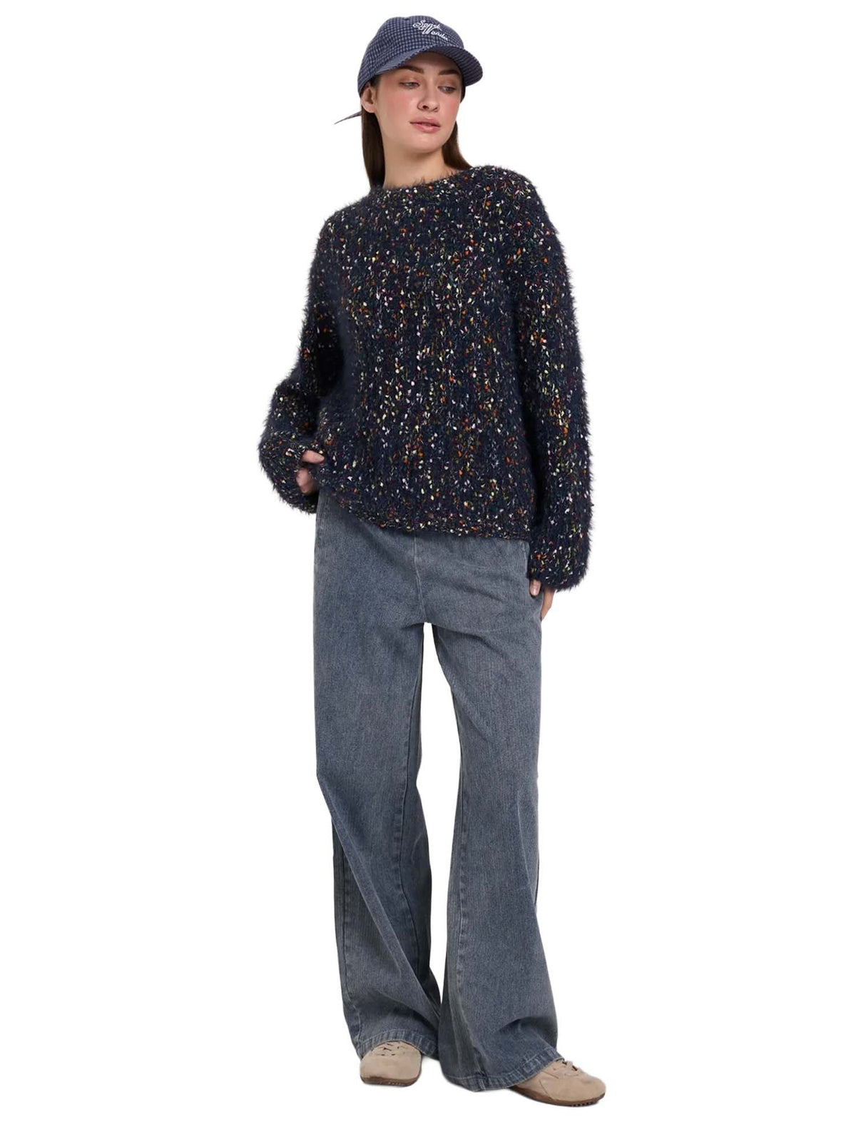 24 Colours Maglione con filato fantasia Blu