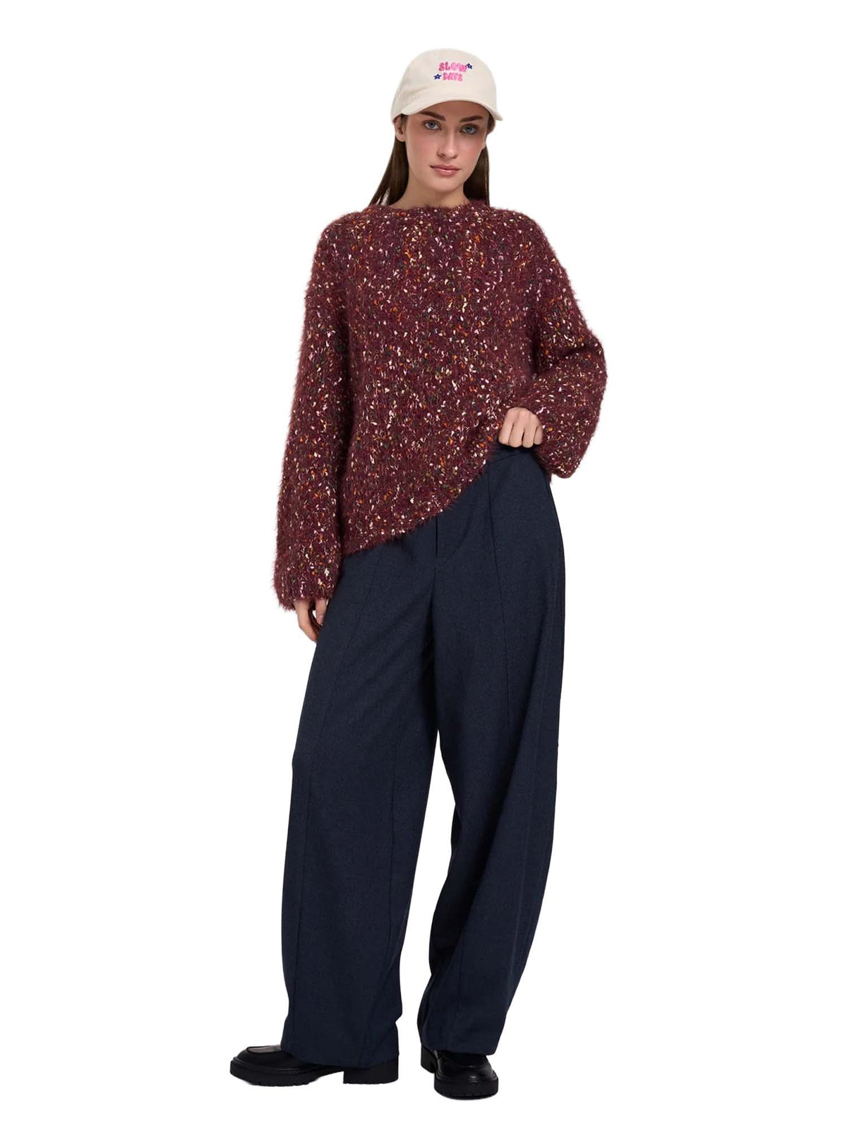 24 Colours Maglione con filato fantasia Bordeaux