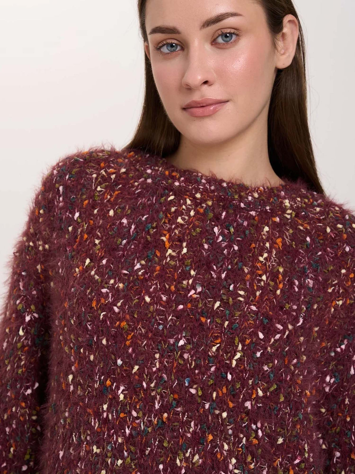 24 Colours Maglione con filato fantasia Bordeaux