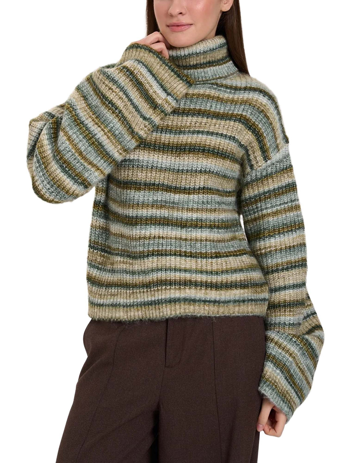 24 Colours Maglione a righe e collo alto Verde