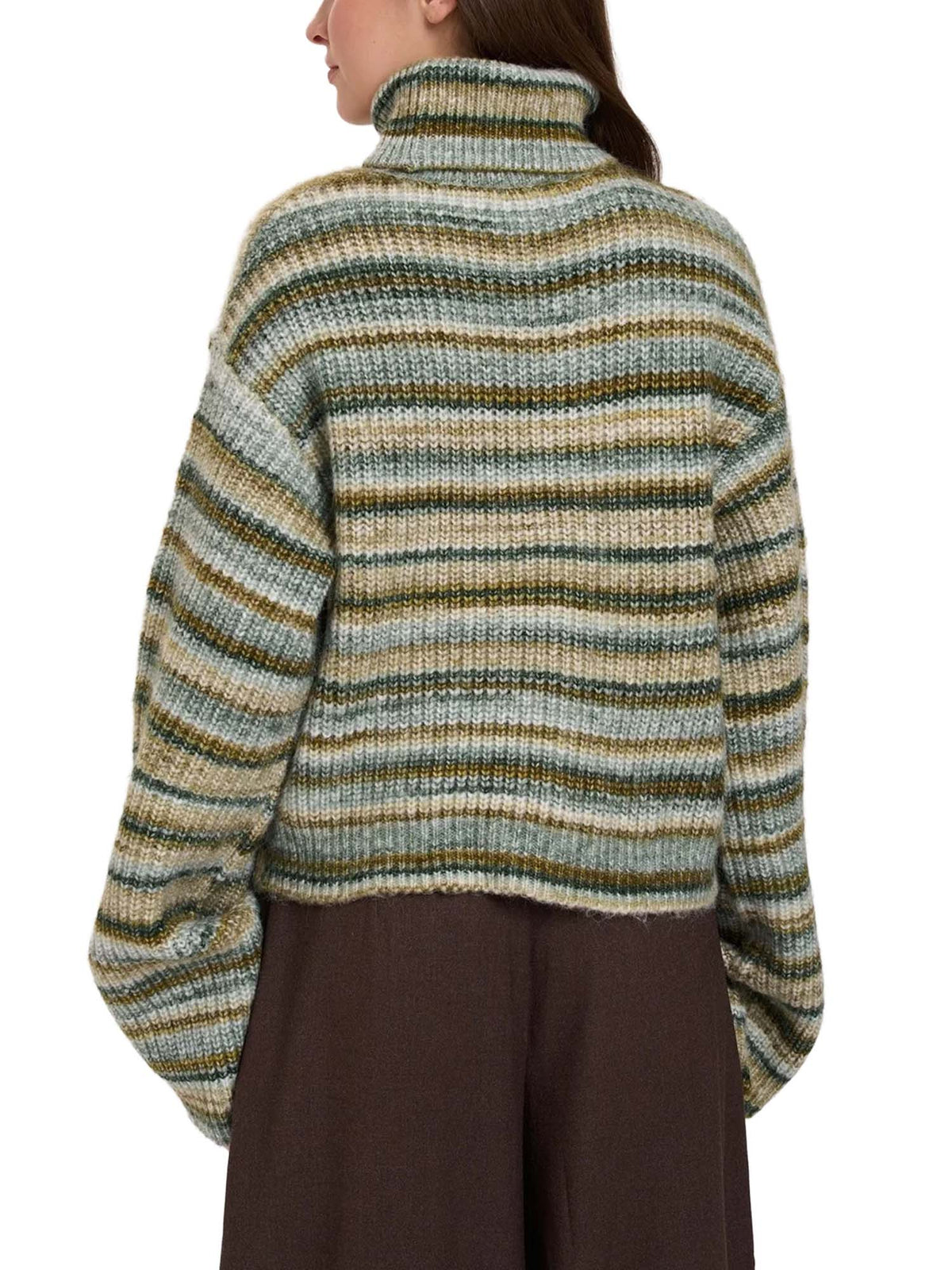 24 Colours Maglione a righe e collo alto Verde