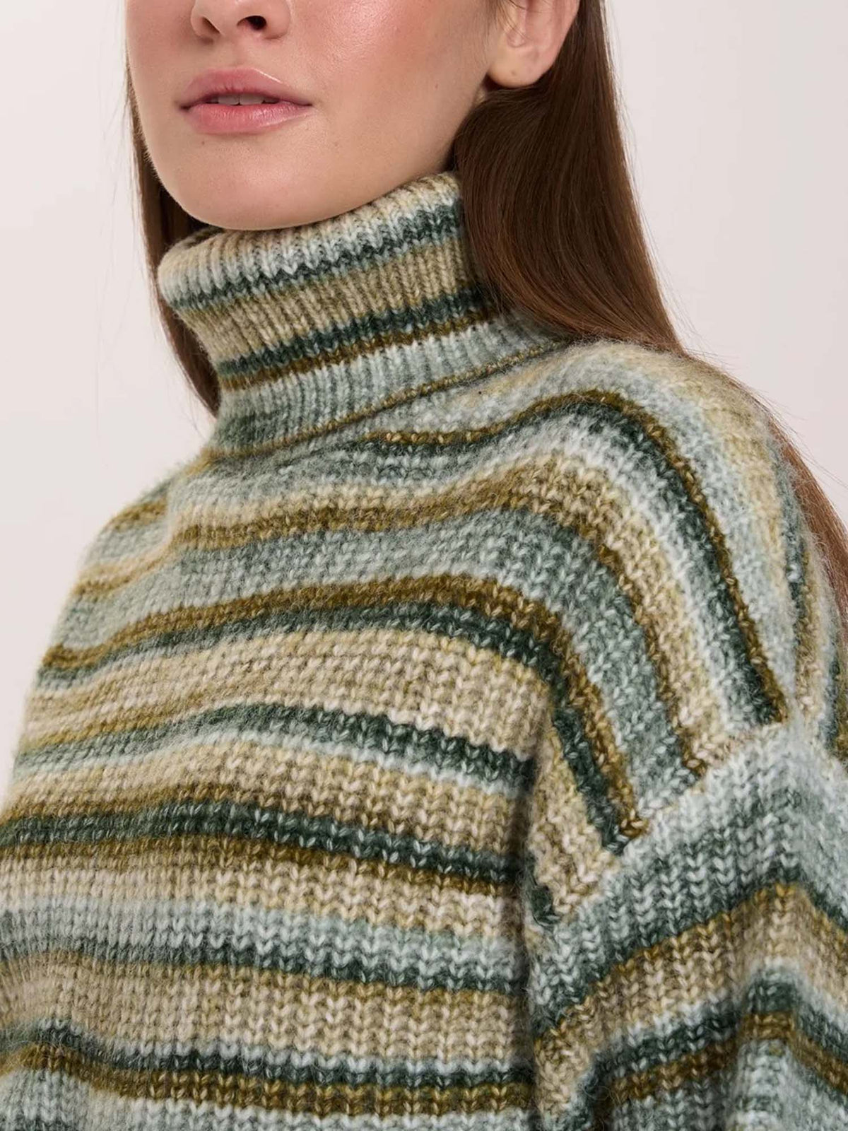24 Colours Maglione a righe e collo alto Verde