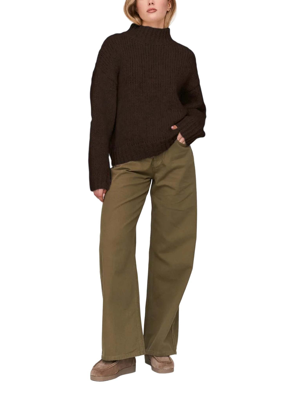 24 Colours Pullover Oversized Grobstrick Marrone